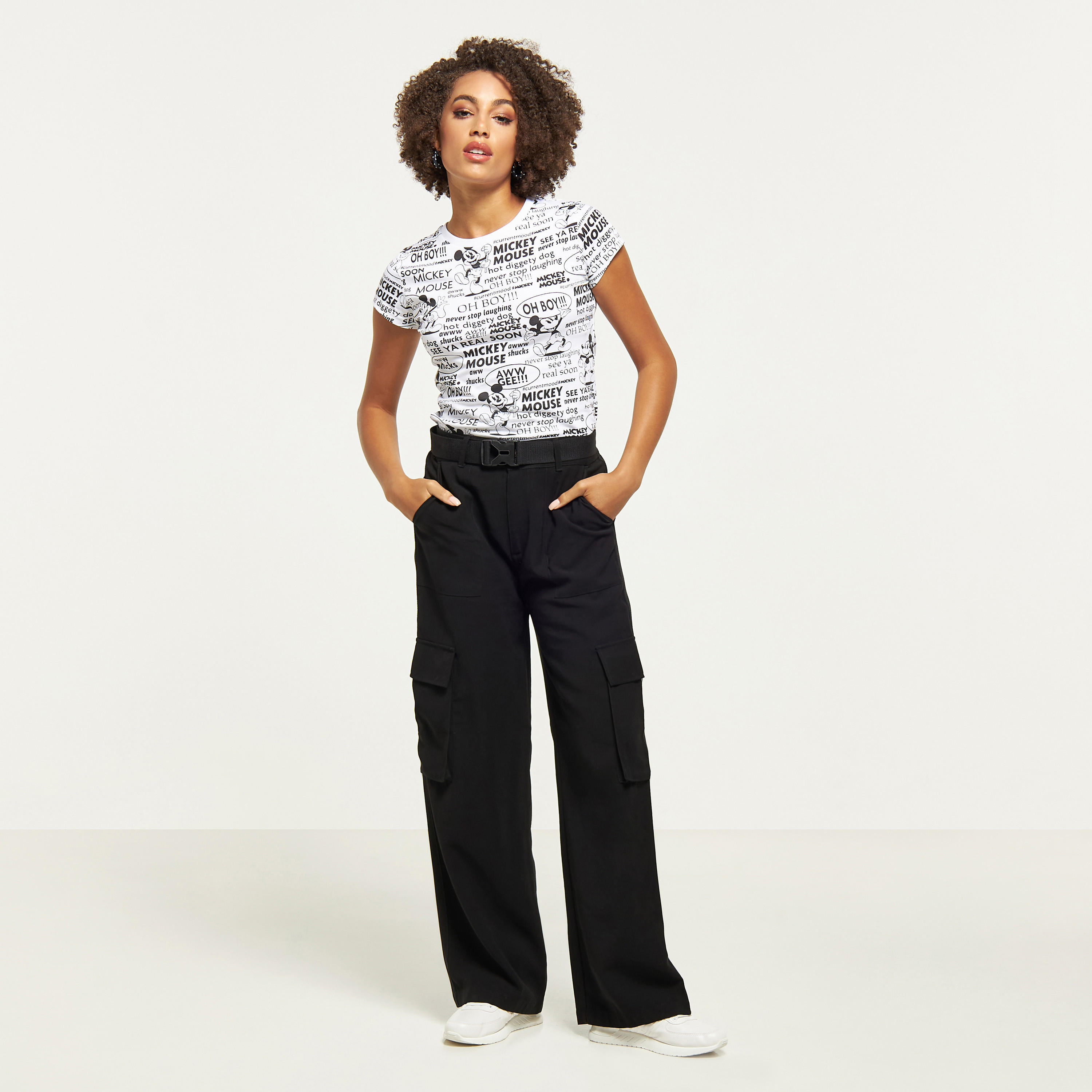 All-Over Mickey Mouse Print Round Neck T-shirt-women-clothing-tshirts-image-2