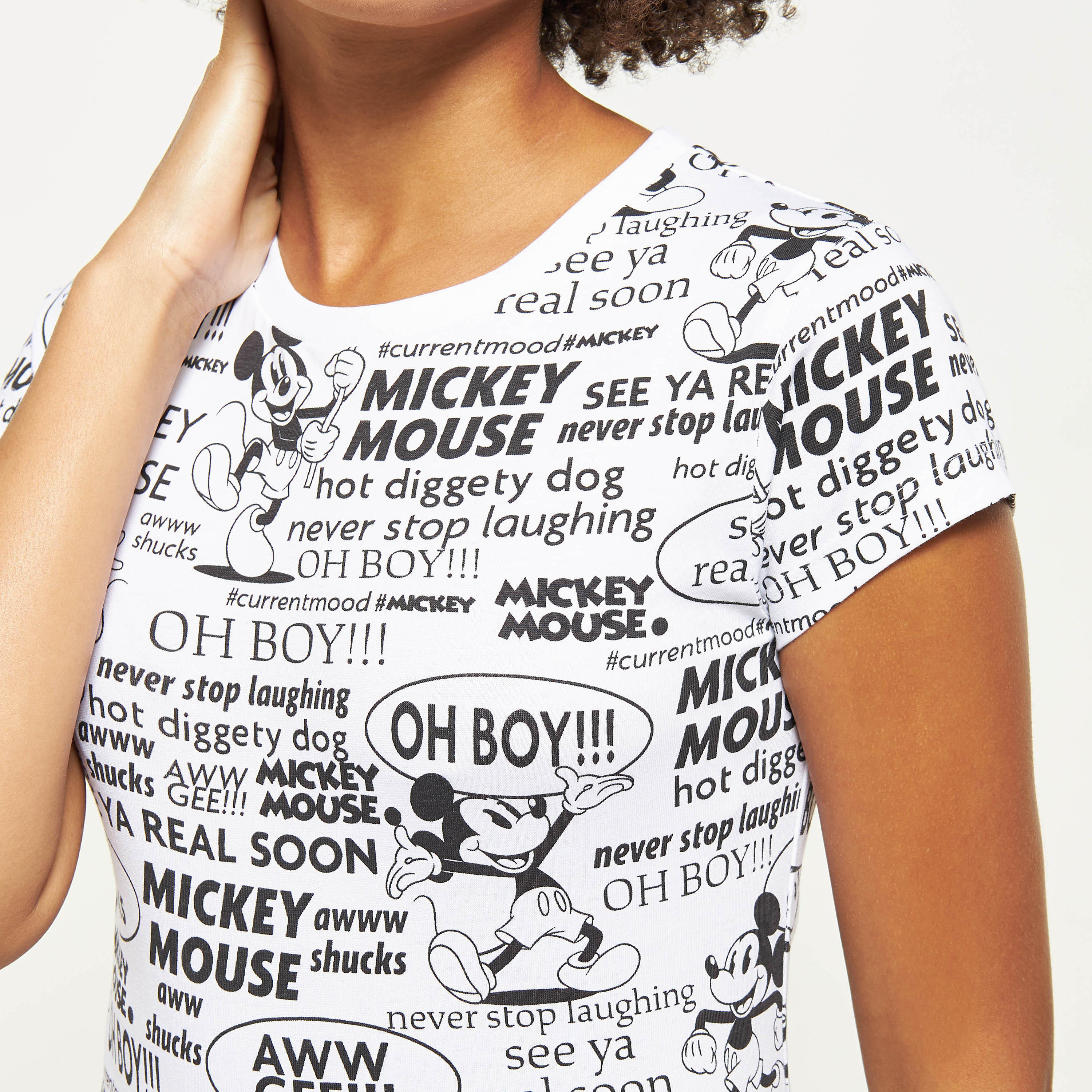 All-Over Mickey Mouse Print Round Neck T-shirt-women-clothing-tshirts-image-4