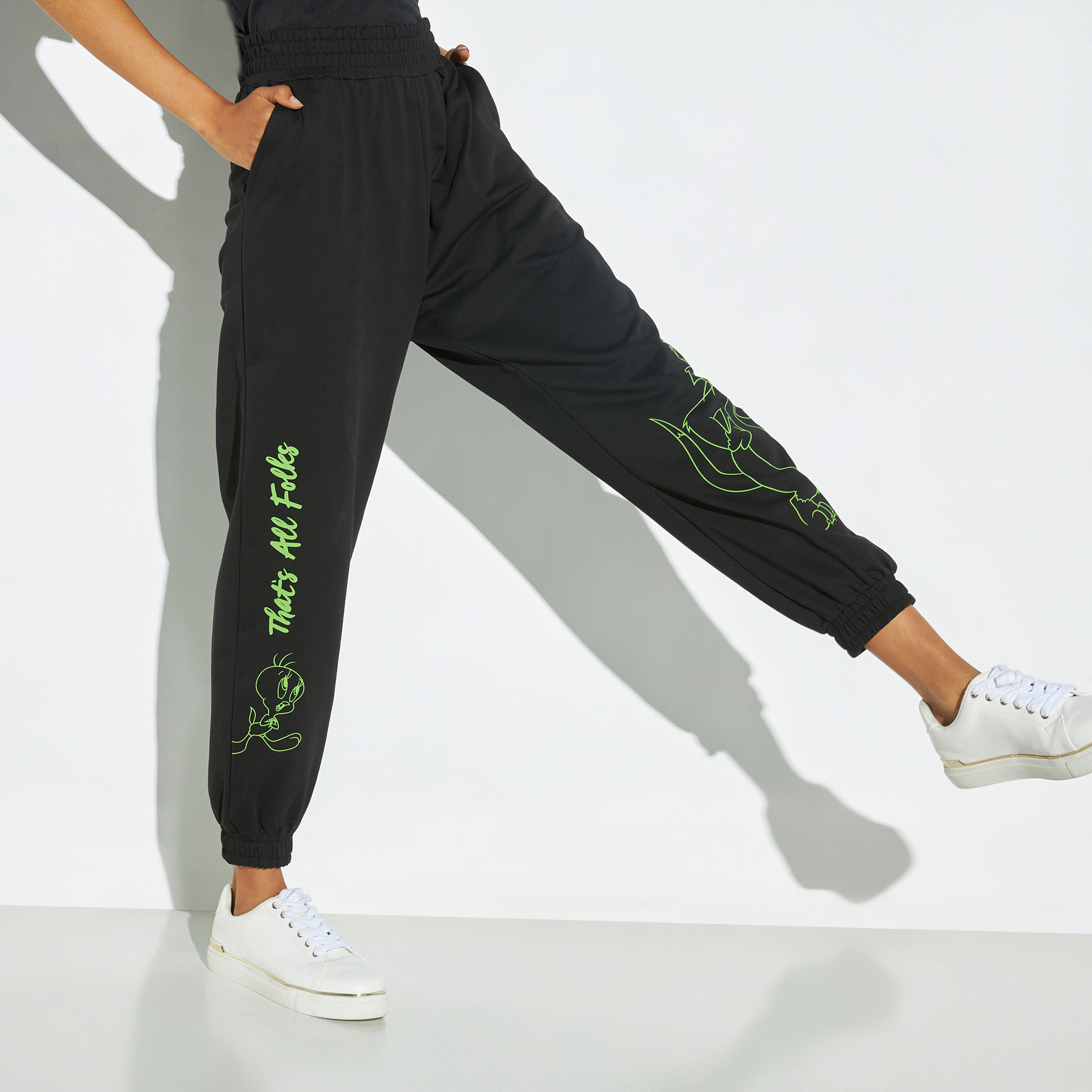 Sylvester and Tweety Print Baggy Joggers with Elasticated Waistband-women-clothing-bottoms-joggers-image-1