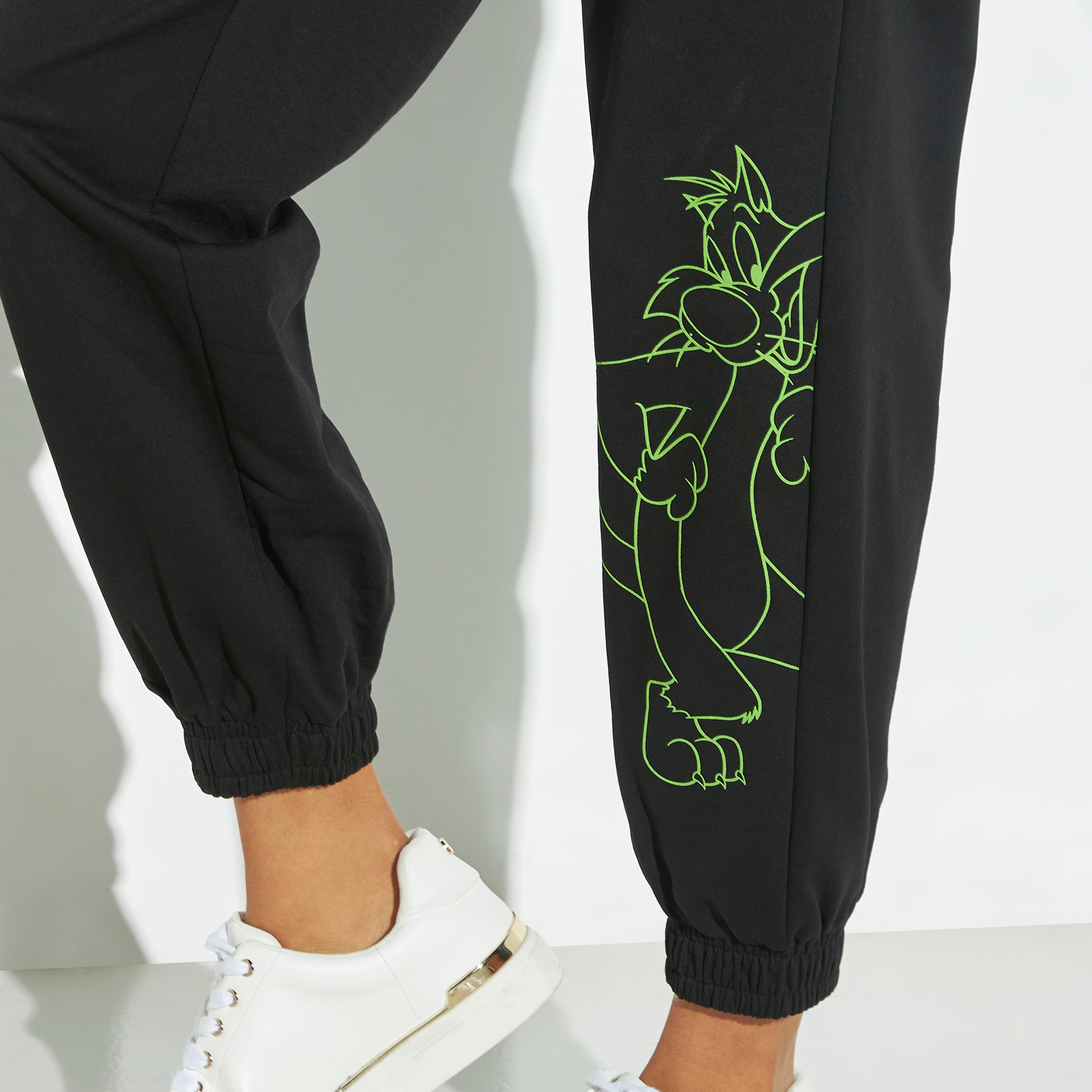 Sylvester and Tweety Print Baggy Joggers with Elasticated Waistband-women-clothing-bottoms-joggers-image-3