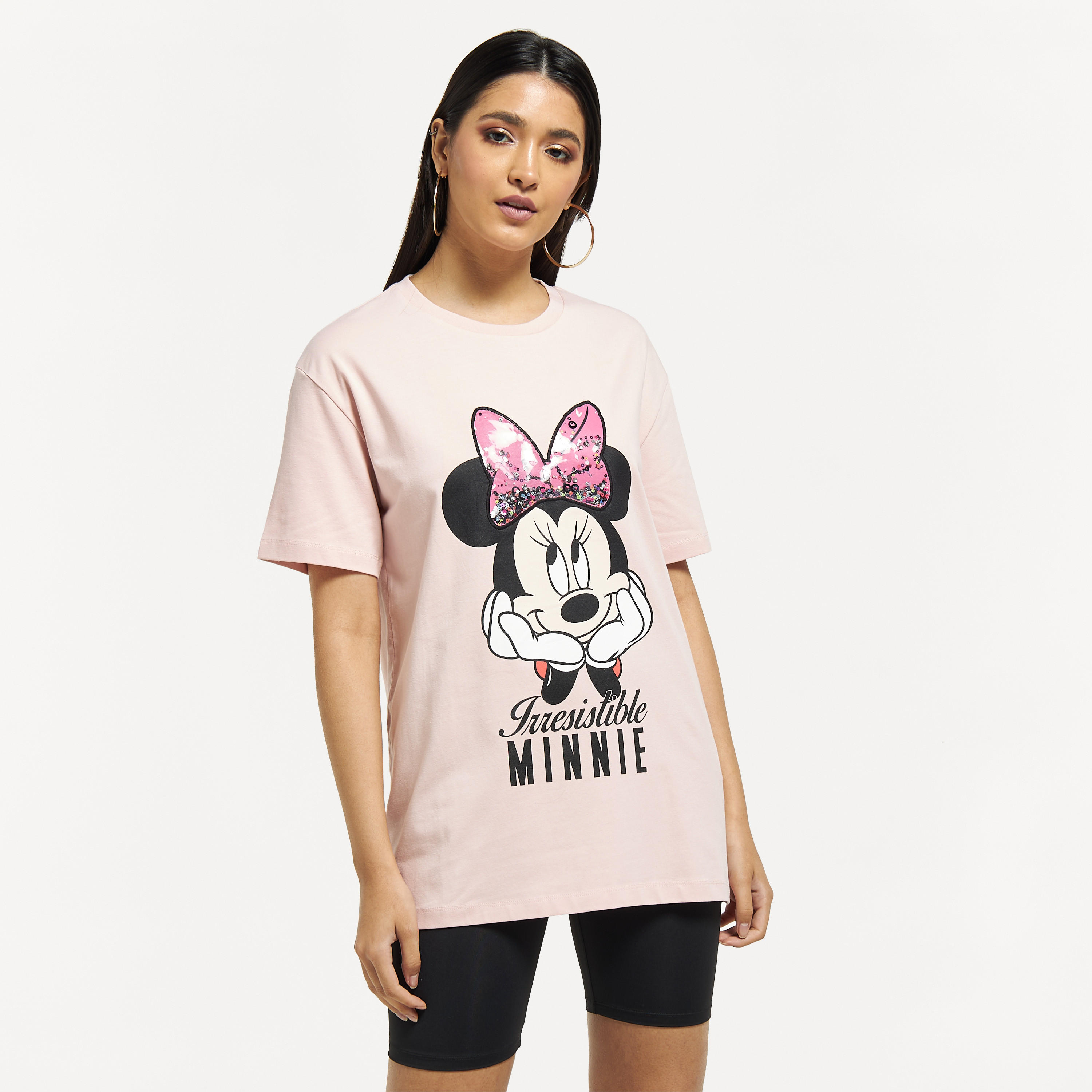 تيشيرت بياقة ضيّقة وأكمام قصيرة وطبعات ميني ماوس-women-clothing-tshirts-image-1