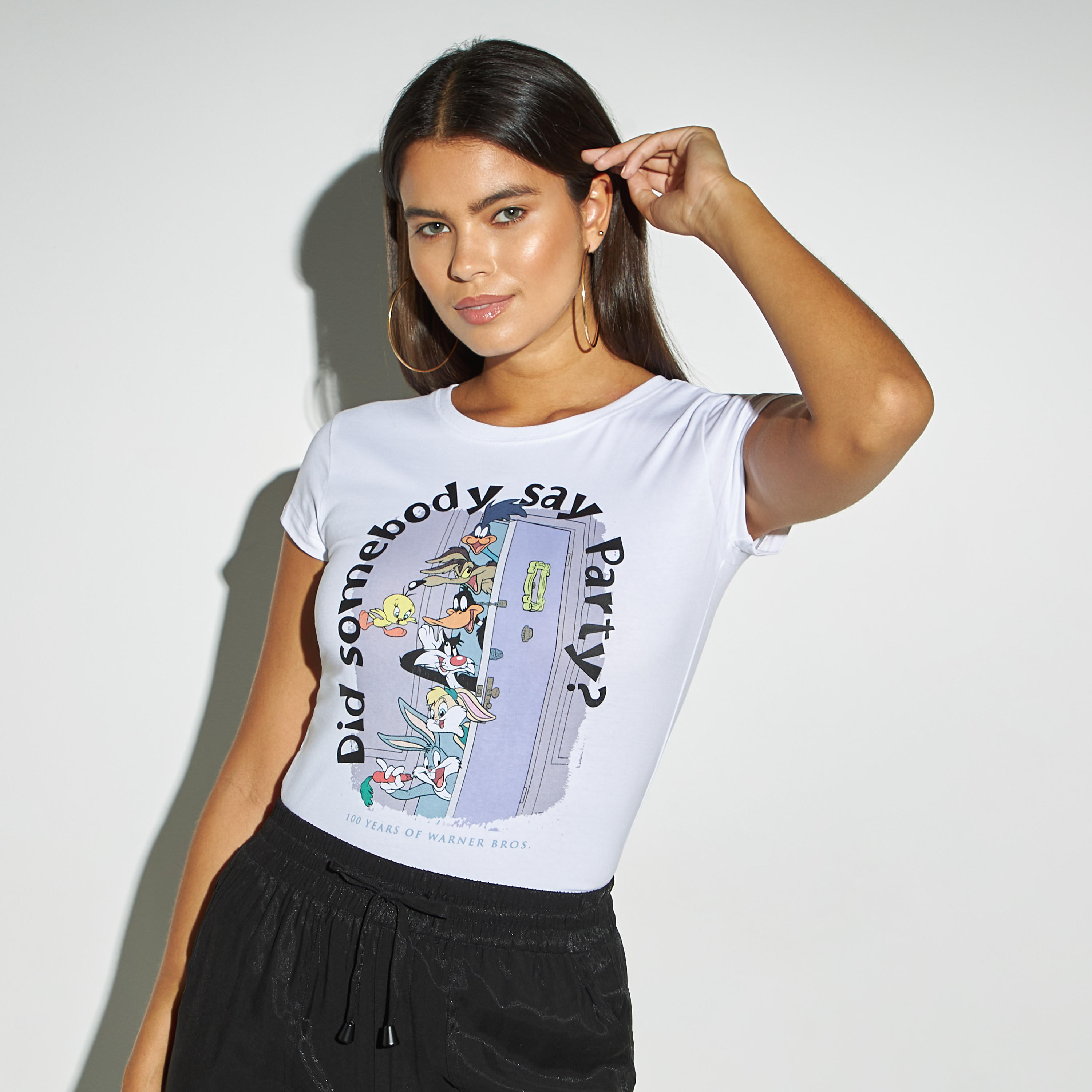 تيشيرت بياقة مستديرة وأكمام كاب وطبعات-women-clothing-tshirts-image-1