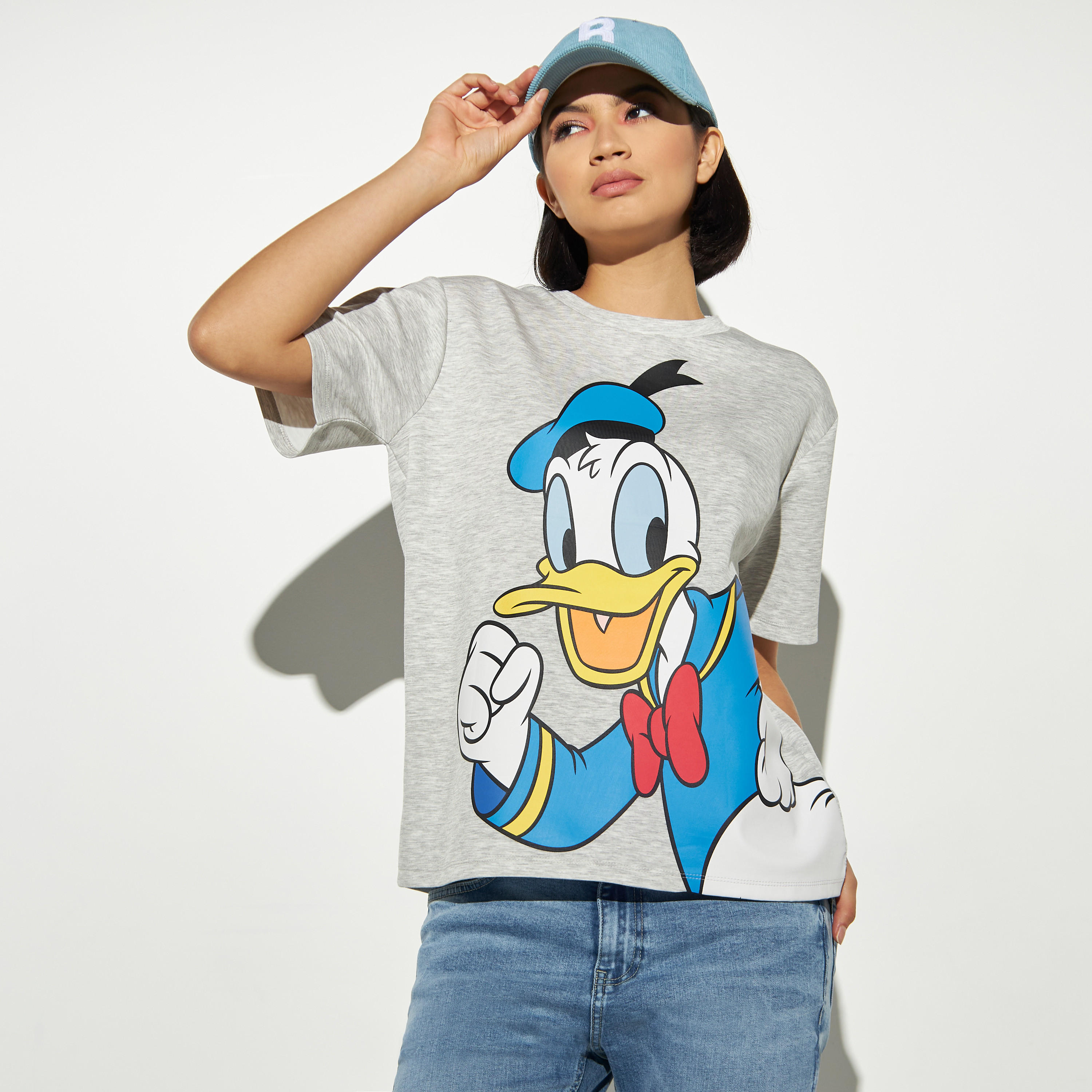 Donald Duck Print Crew Neck T-shirt-women-clothing-tshirts-image-1
