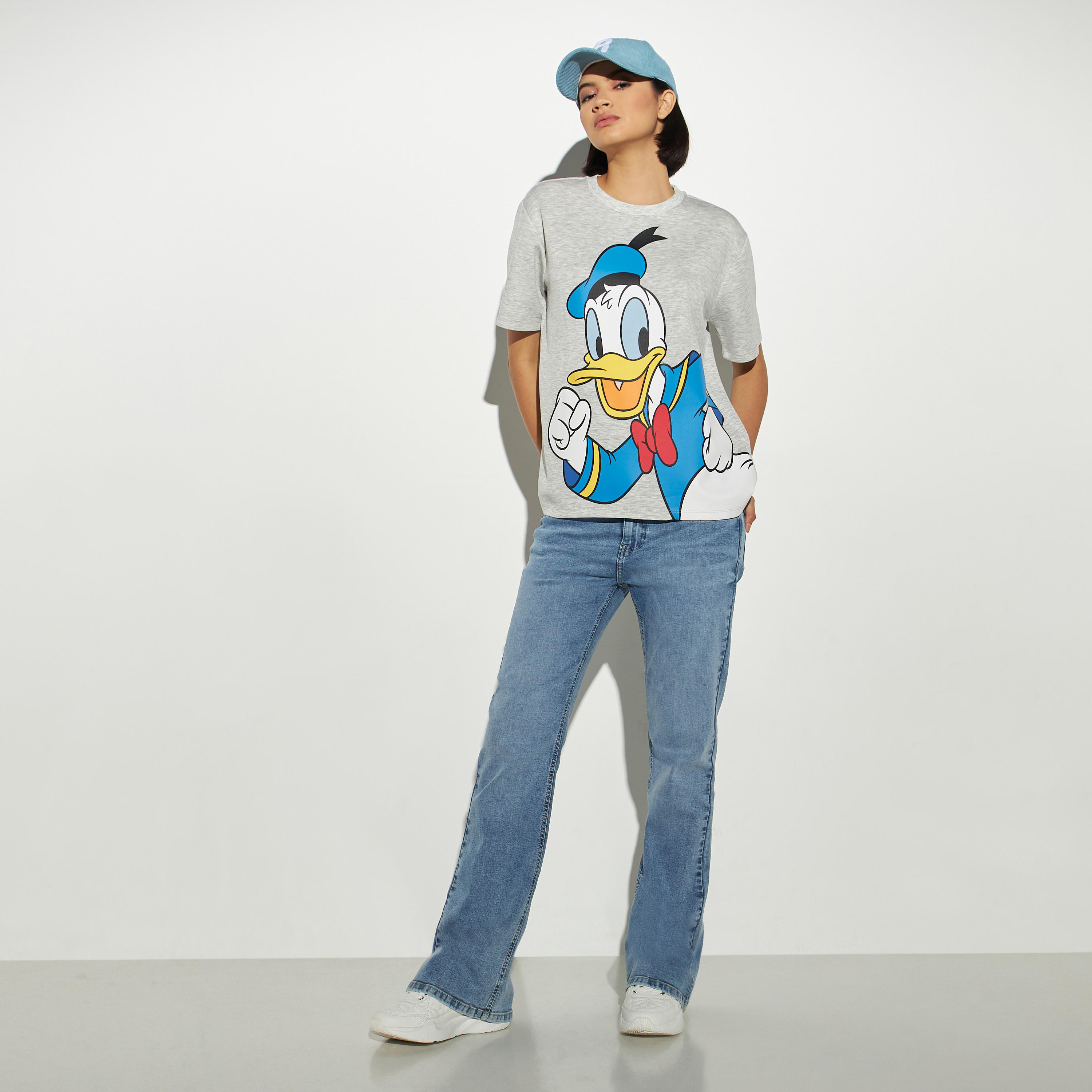 Donald Duck Print Crew Neck T-shirt-women-clothing-tshirts-image-2