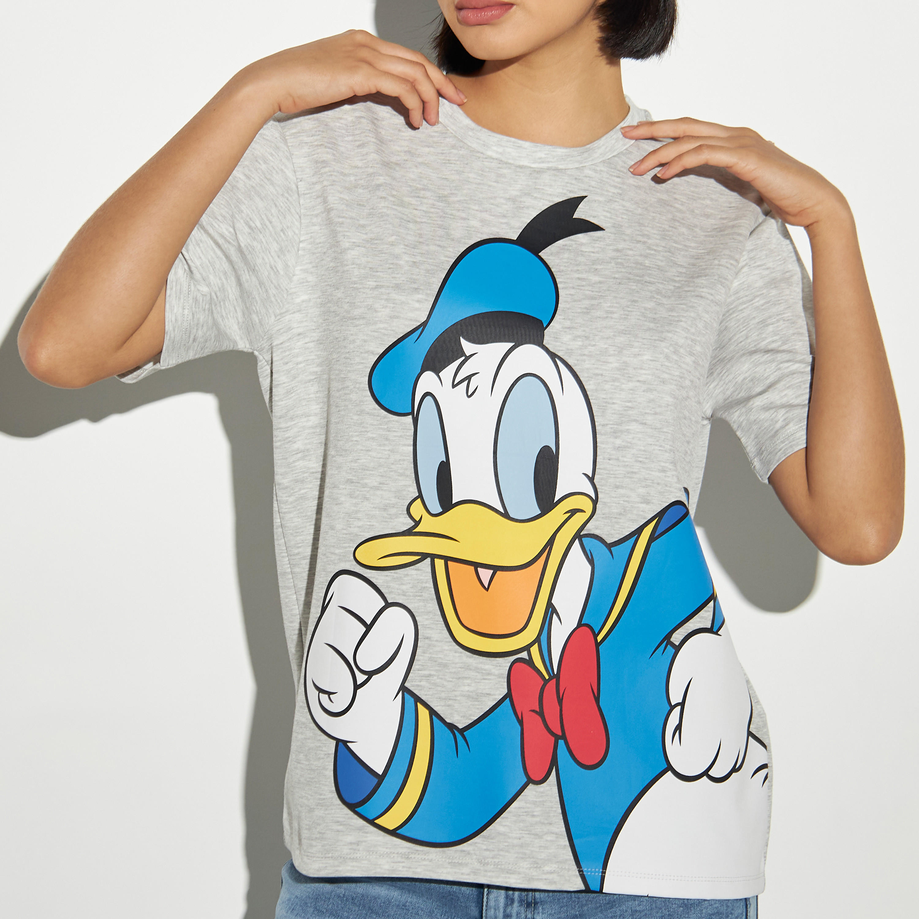 Donald Duck Print Crew Neck T-shirt-women-clothing-tshirts-image-4