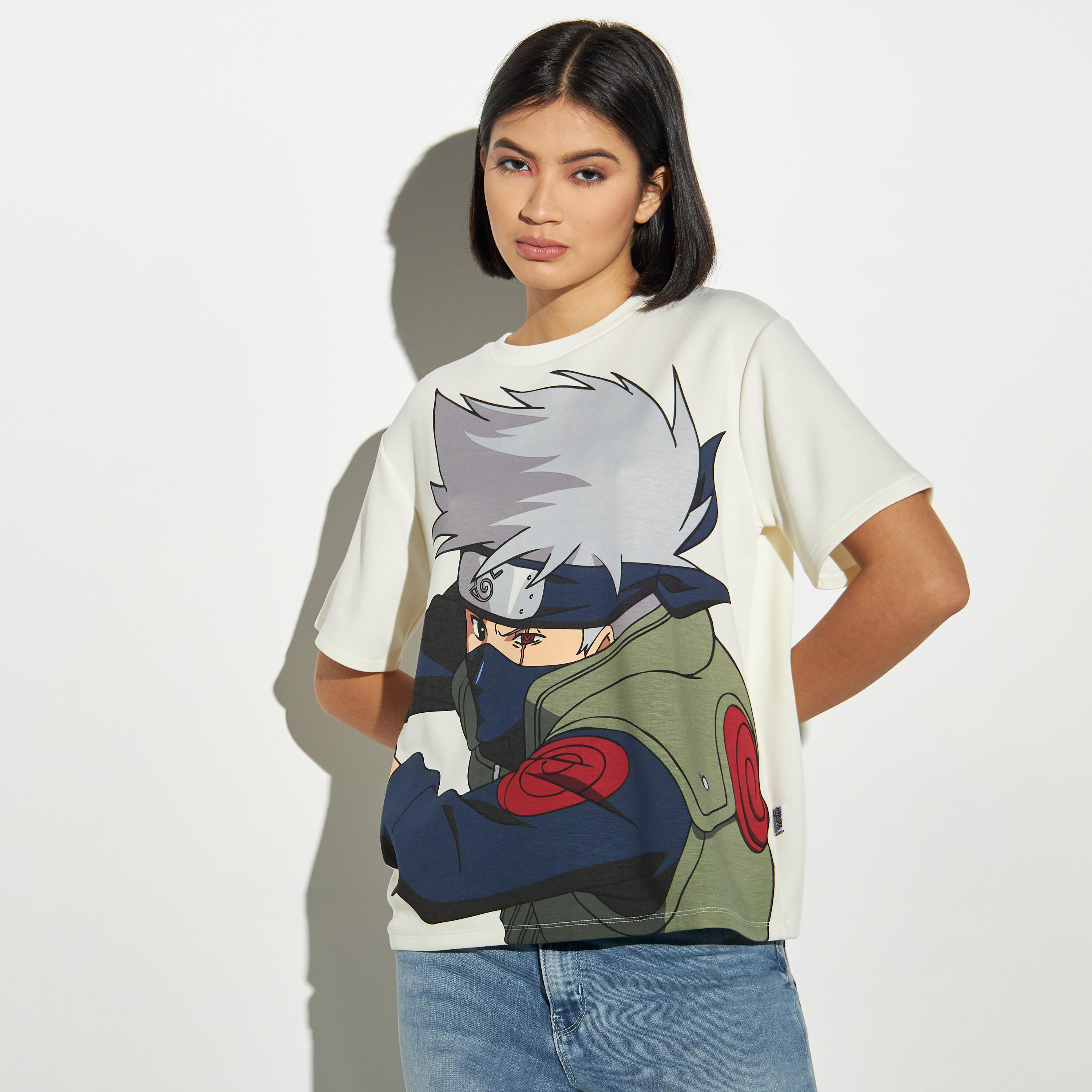 Naruto Print Crew Neck T-shirt with Short Sleeves-women-clothing-tshirts-image-1