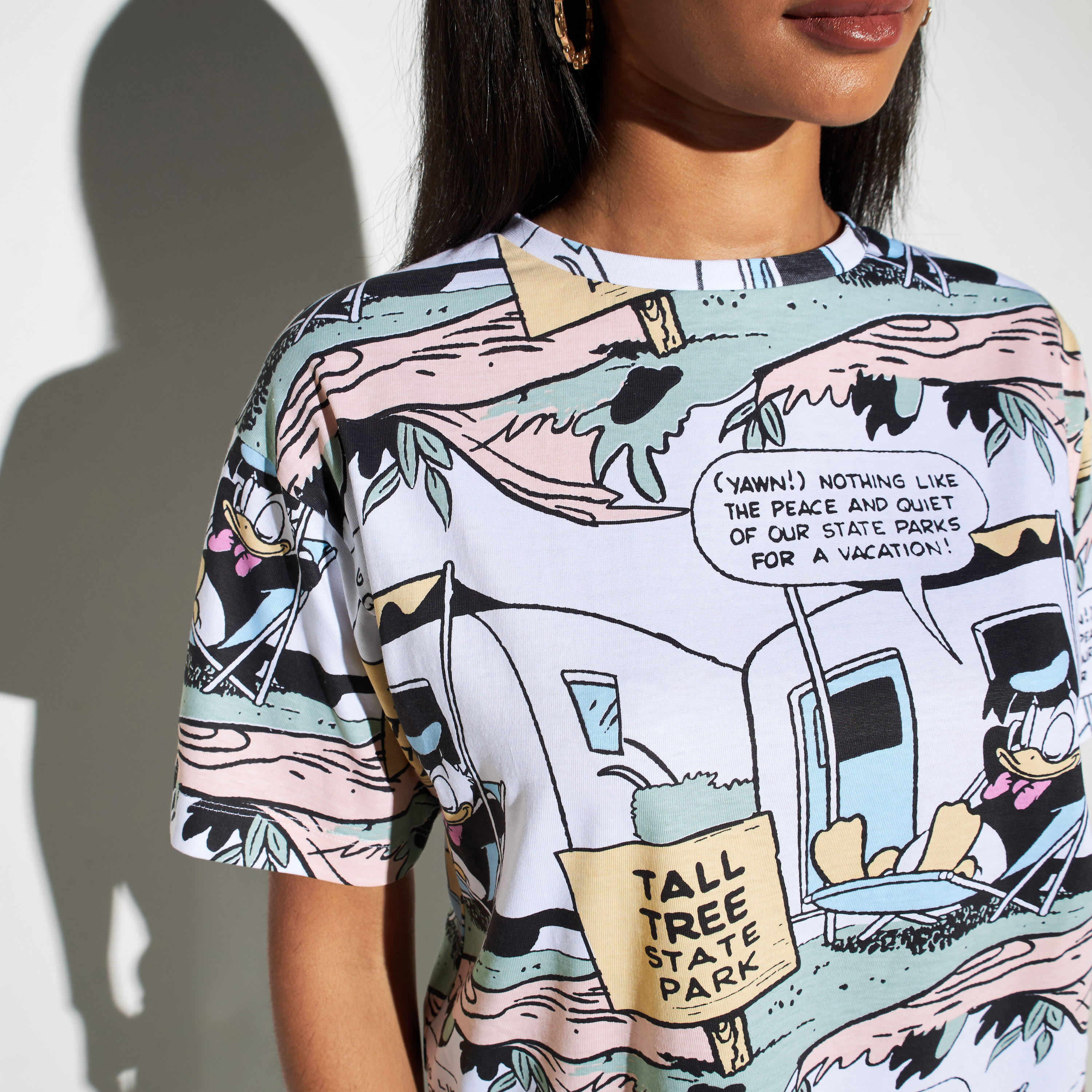 All-Over Donald Duck Print Crop Boxy T-shirt with Crew Neck and Drop Shoulder Sleeves-women-clothing-tshirts-image-3
