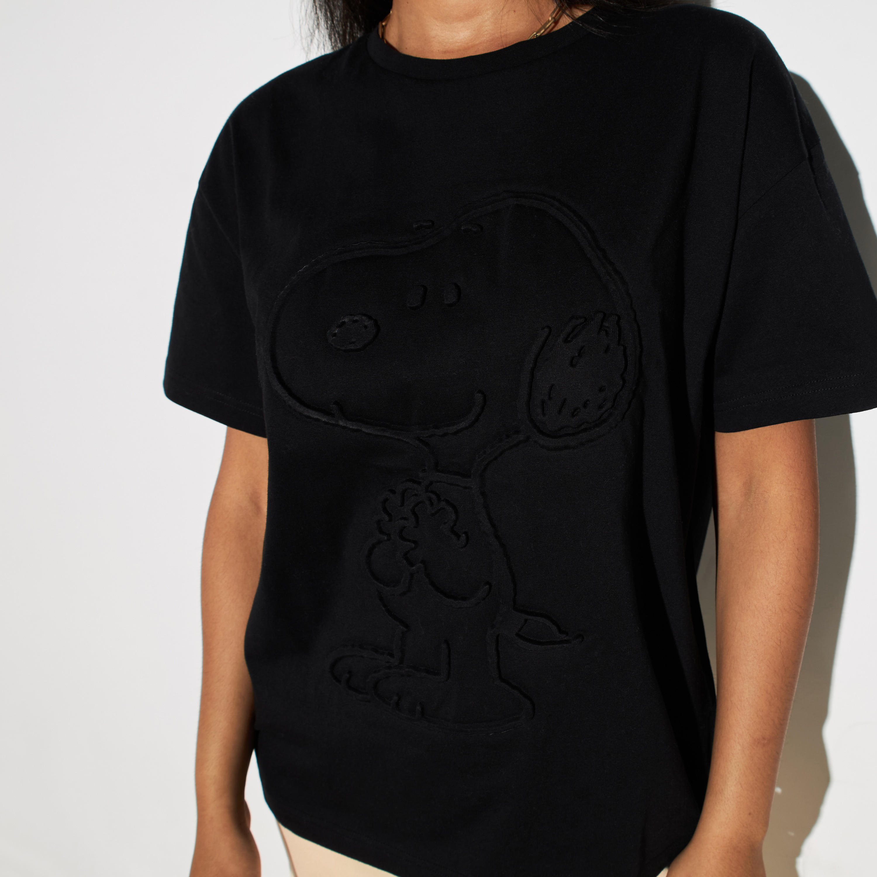 Snoopy Dog Embossed Round Neck T-shirt-women-clothing-tshirts-image-3