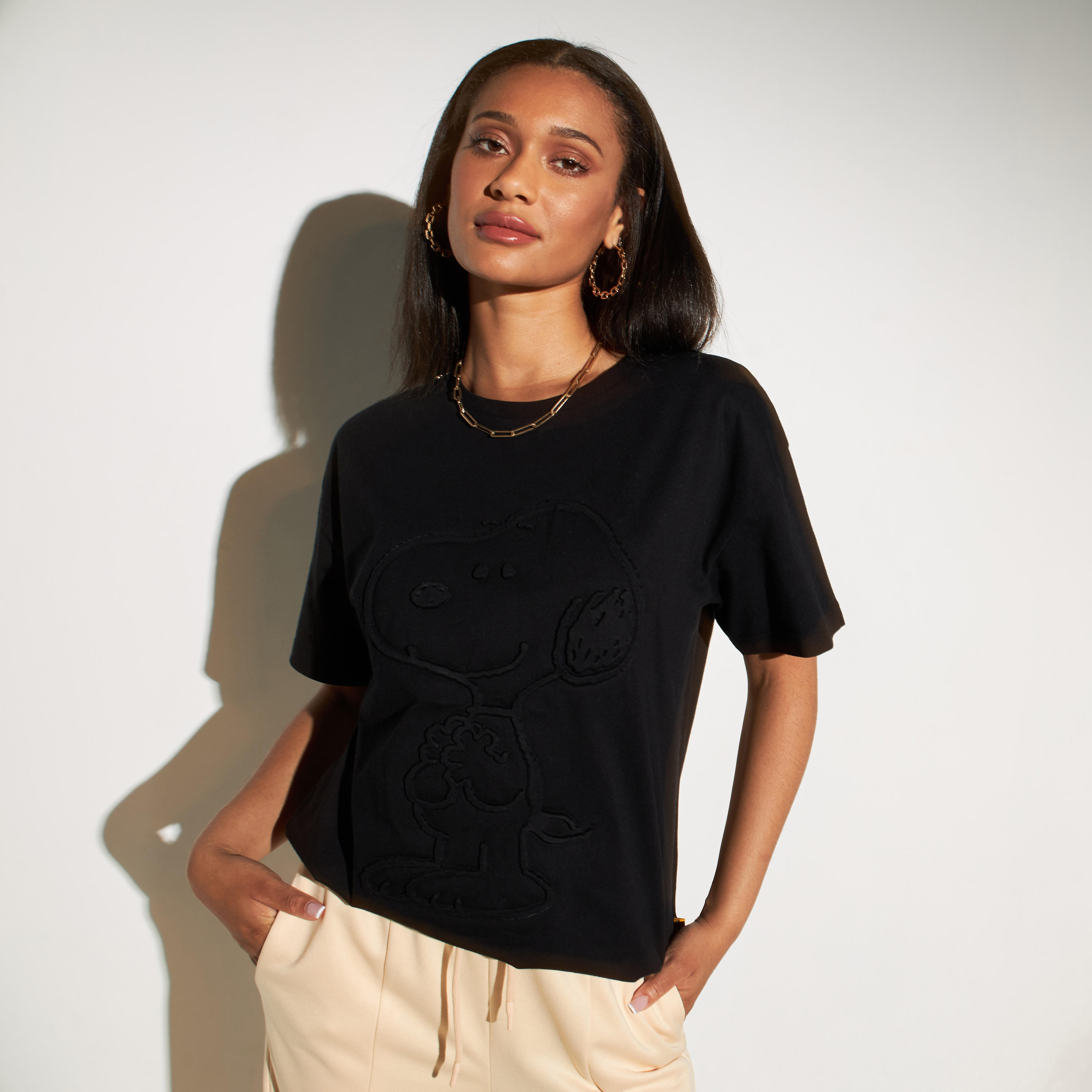 Snoopy Dog Embossed Round Neck T-shirt-women-clothing-tshirts-image-5