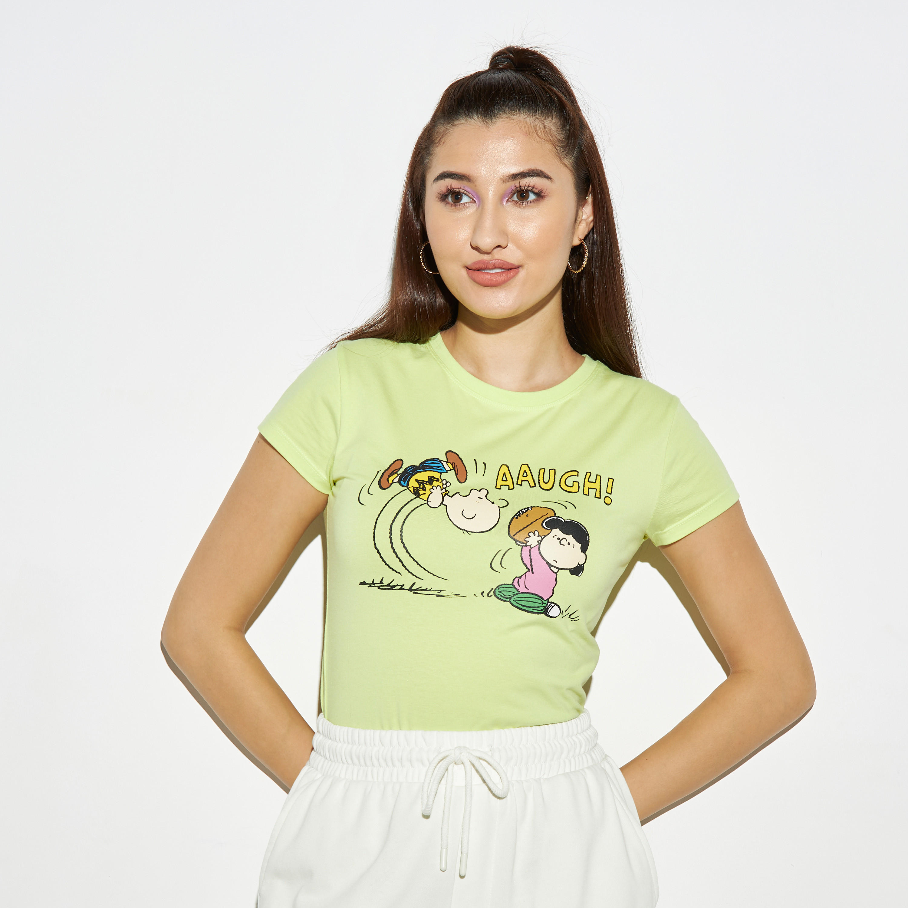 Peanuts Print T-shirt with Crew Neck and Cap Sleeves-women-clothing-tshirts-image-1