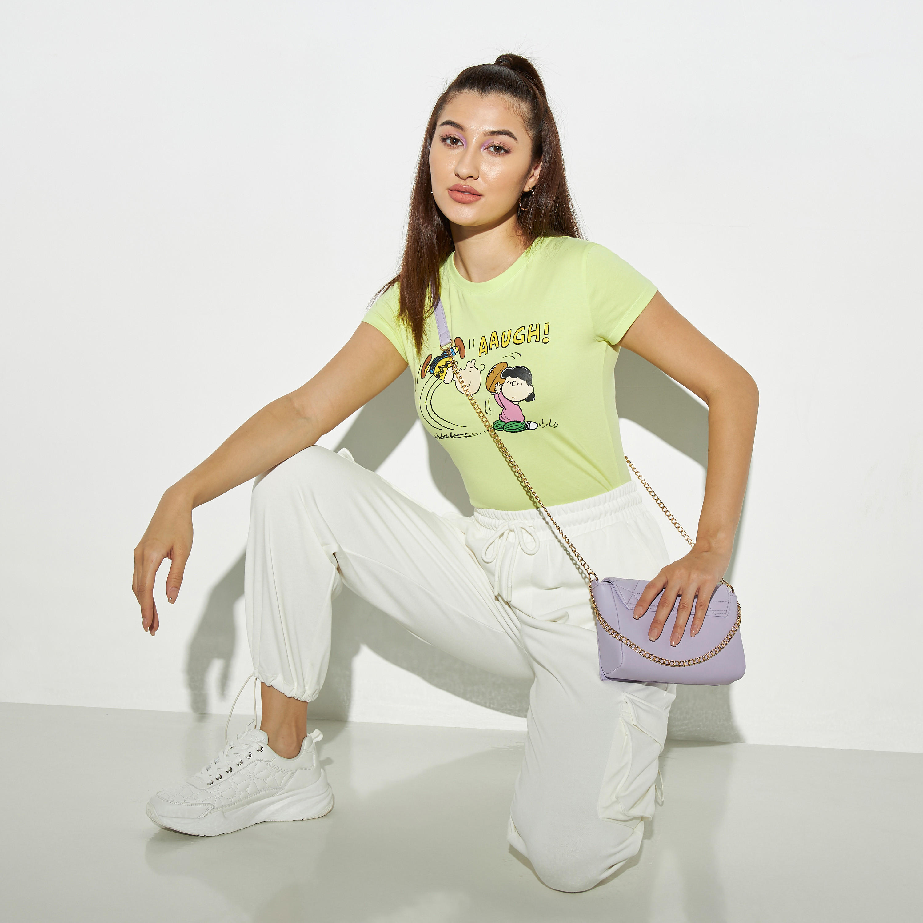 Peanuts Print T-shirt with Crew Neck and Cap Sleeves-women-clothing-tshirts-image-2