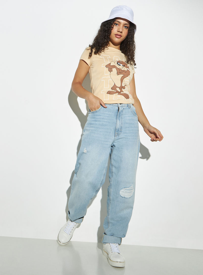 تيشيرت بياقة ضيقة وأكمام كاب وطبعات-women-clothing-tshirts-image-2