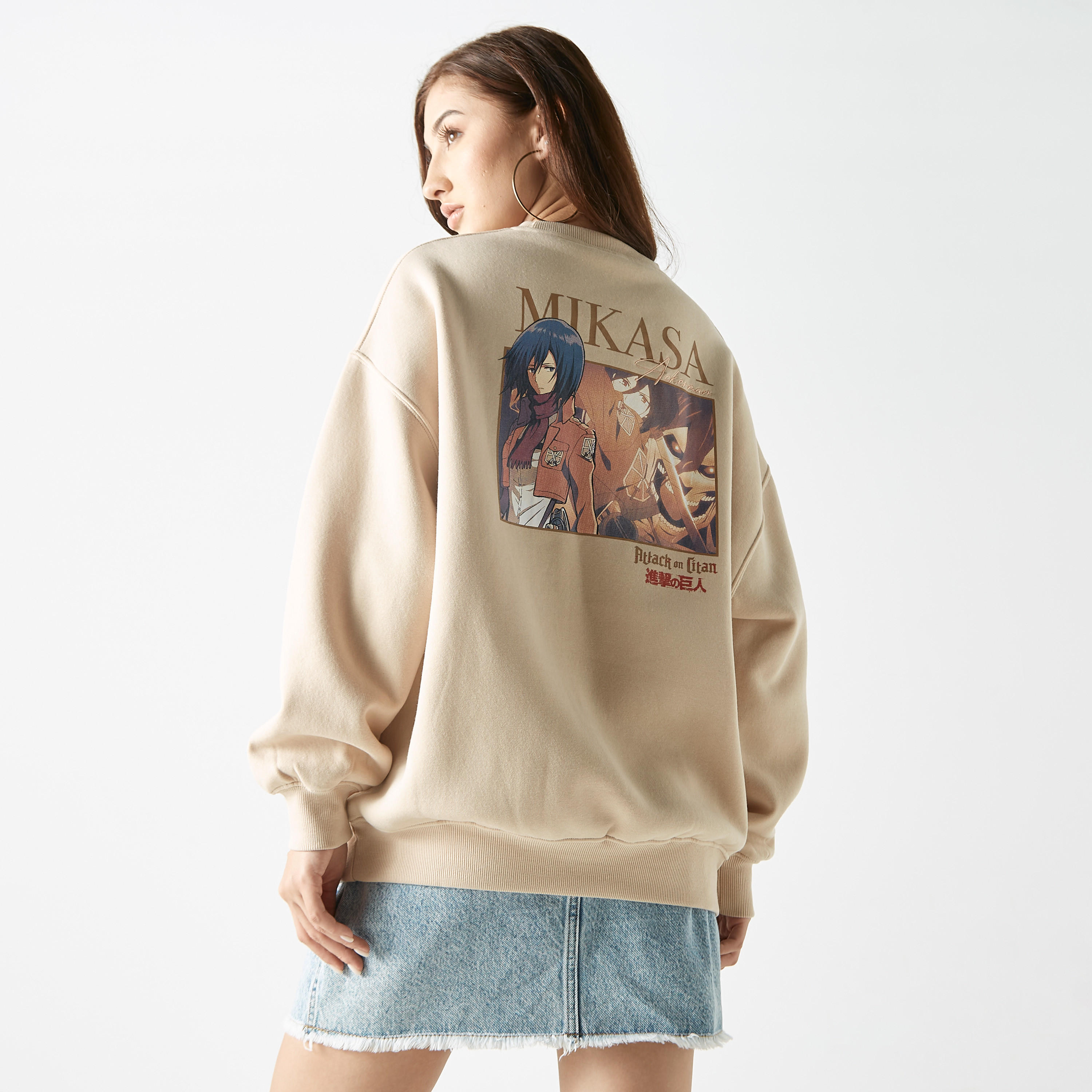 Mikasa Print Oversized Sweatshirt with Crew Neck and Drop Shoulder Sleeves-women-winterwear-hoodiesandsweatshirts-sweatshirts-image-1