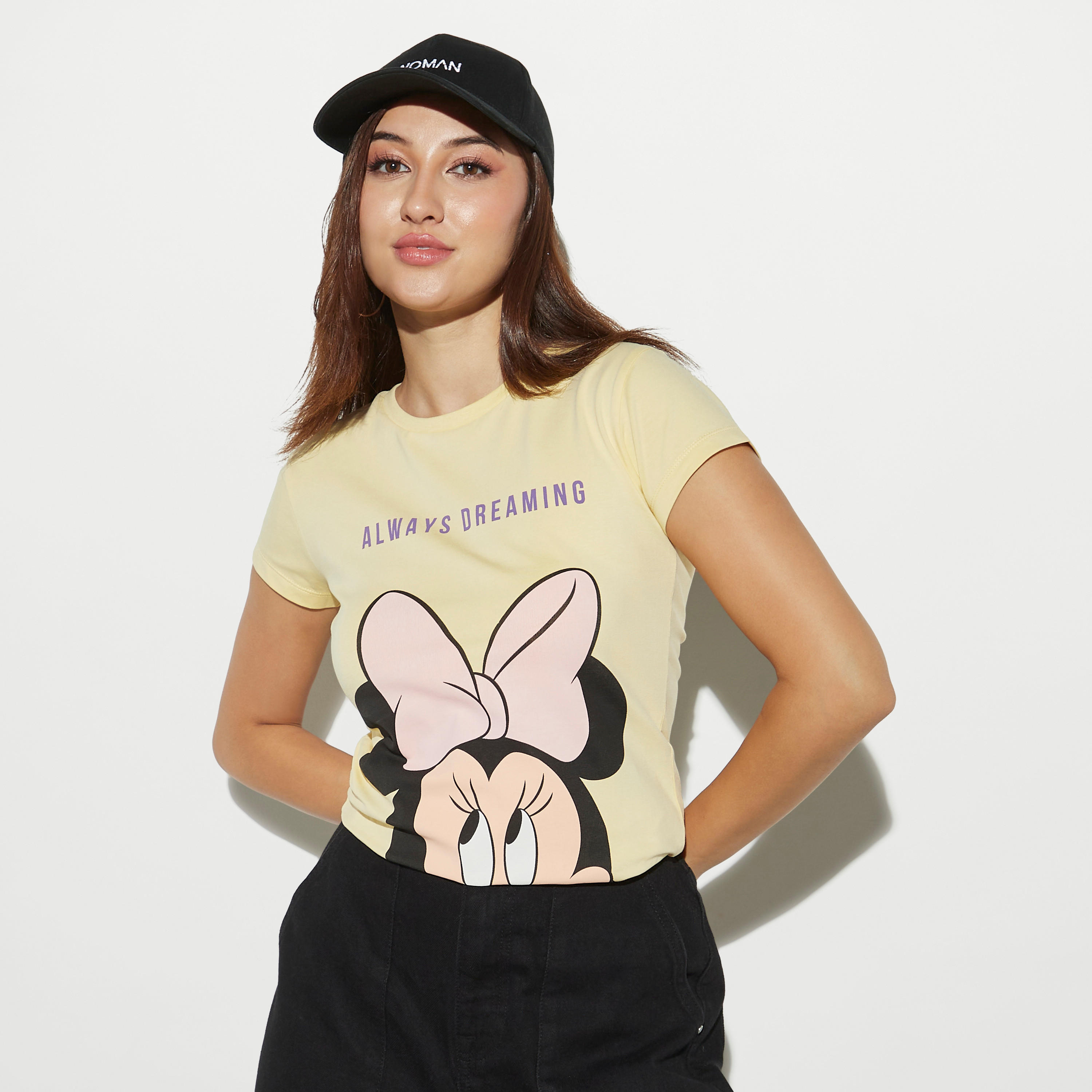 تيشيرت بياقة ضيّقة وأكمام كاب وطبعات ميني ماوس-women-clothing-tshirts-image-1