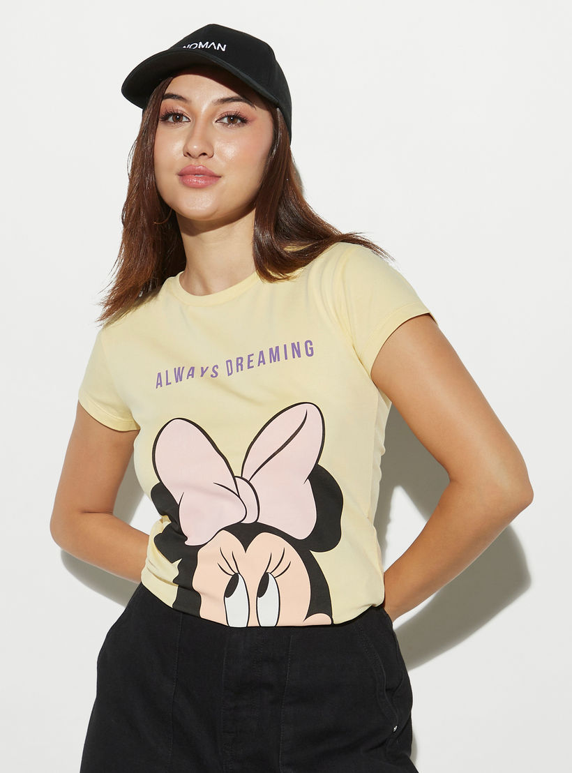 تيشيرت بياقة ضيّقة وأكمام كاب وطبعات ميني ماوس-women-clothing-tshirts-image-1