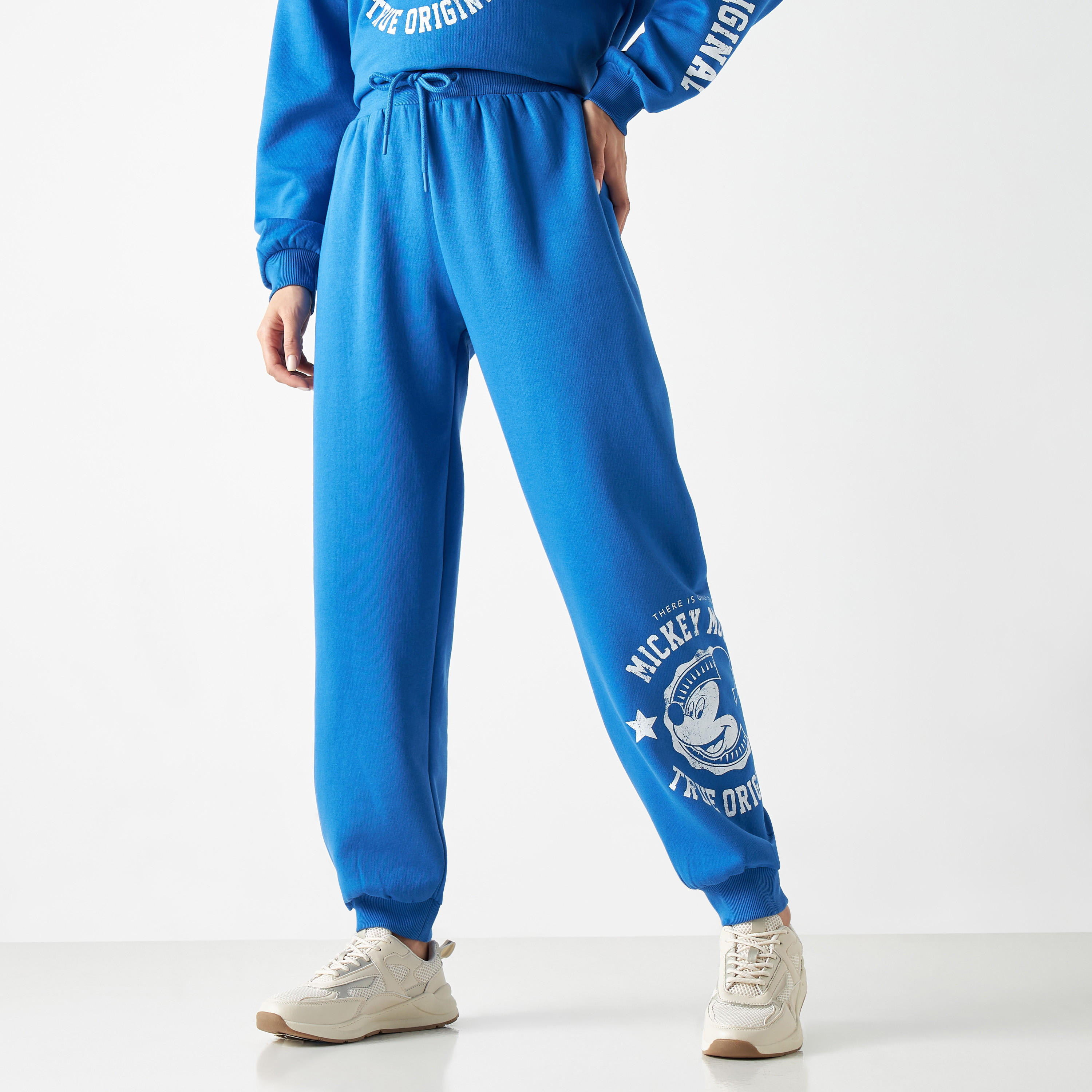Mickey Mouse Print Joggers with Elasticated Waist and Pockets-women-clothing-bottoms-joggers-image-1