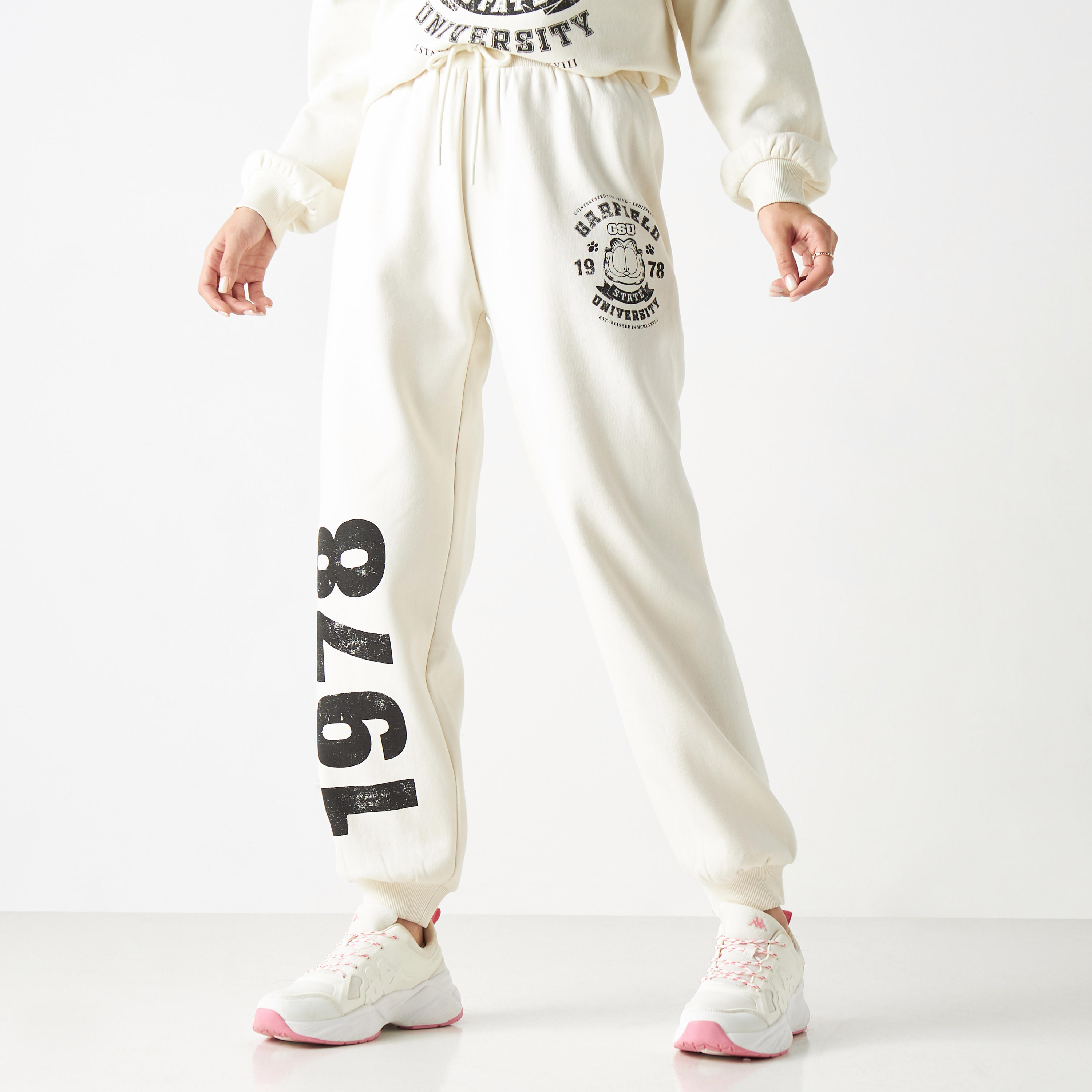 بنطلون رياضي بجيوب وخصر مطاطي وطبعات غارفيلد-women-clothing-bottoms-joggers-image-1