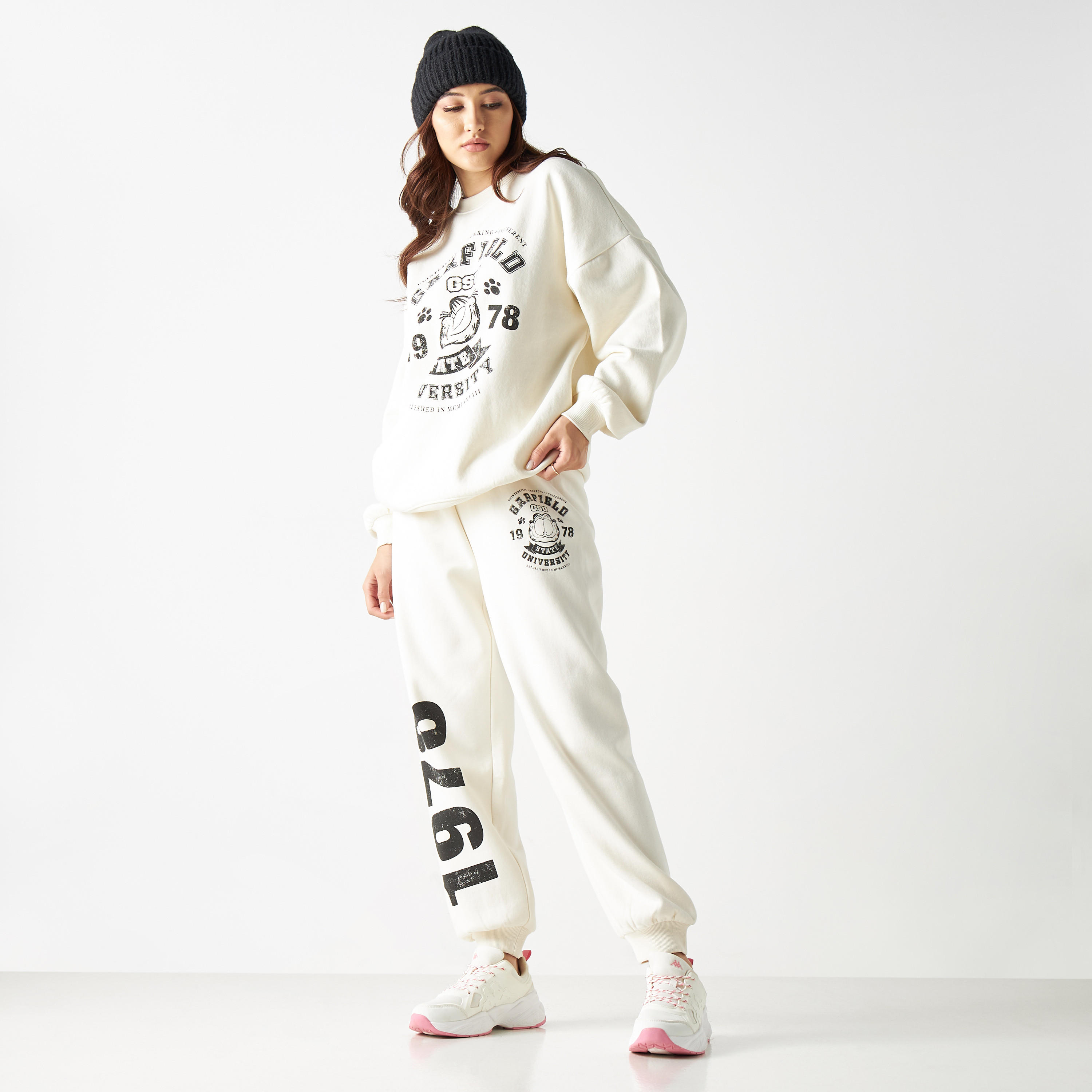 بنطلون رياضي بجيوب وخصر مطاطي وطبعات غارفيلد-women-clothing-bottoms-joggers-image-2