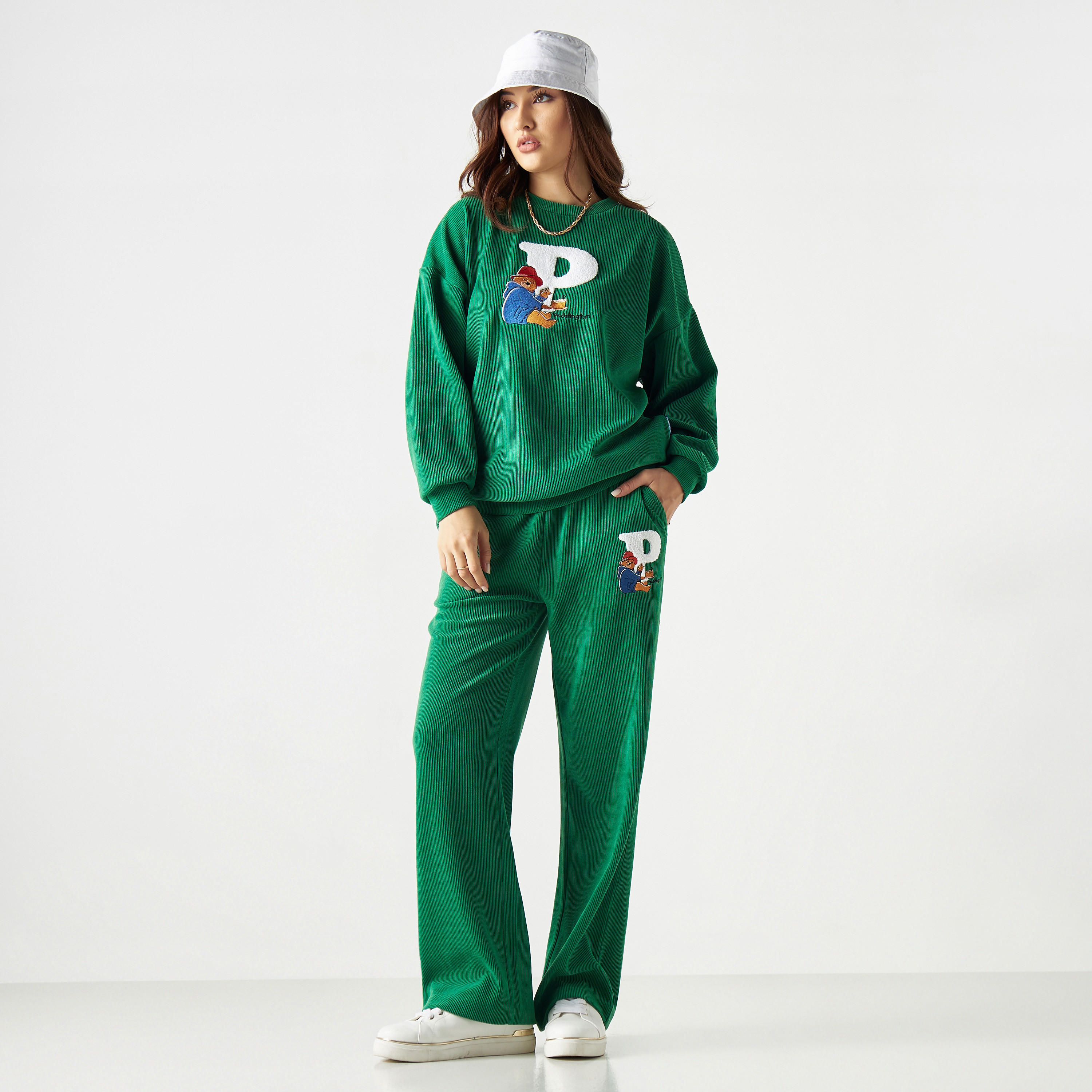 سويت شيرت كوردوراي بياقة ضيقة وأكمام بأكتاف منسدلة وزخارف-women-winterwear-hoodiesandsweatshirts-sweatshirts-image-2