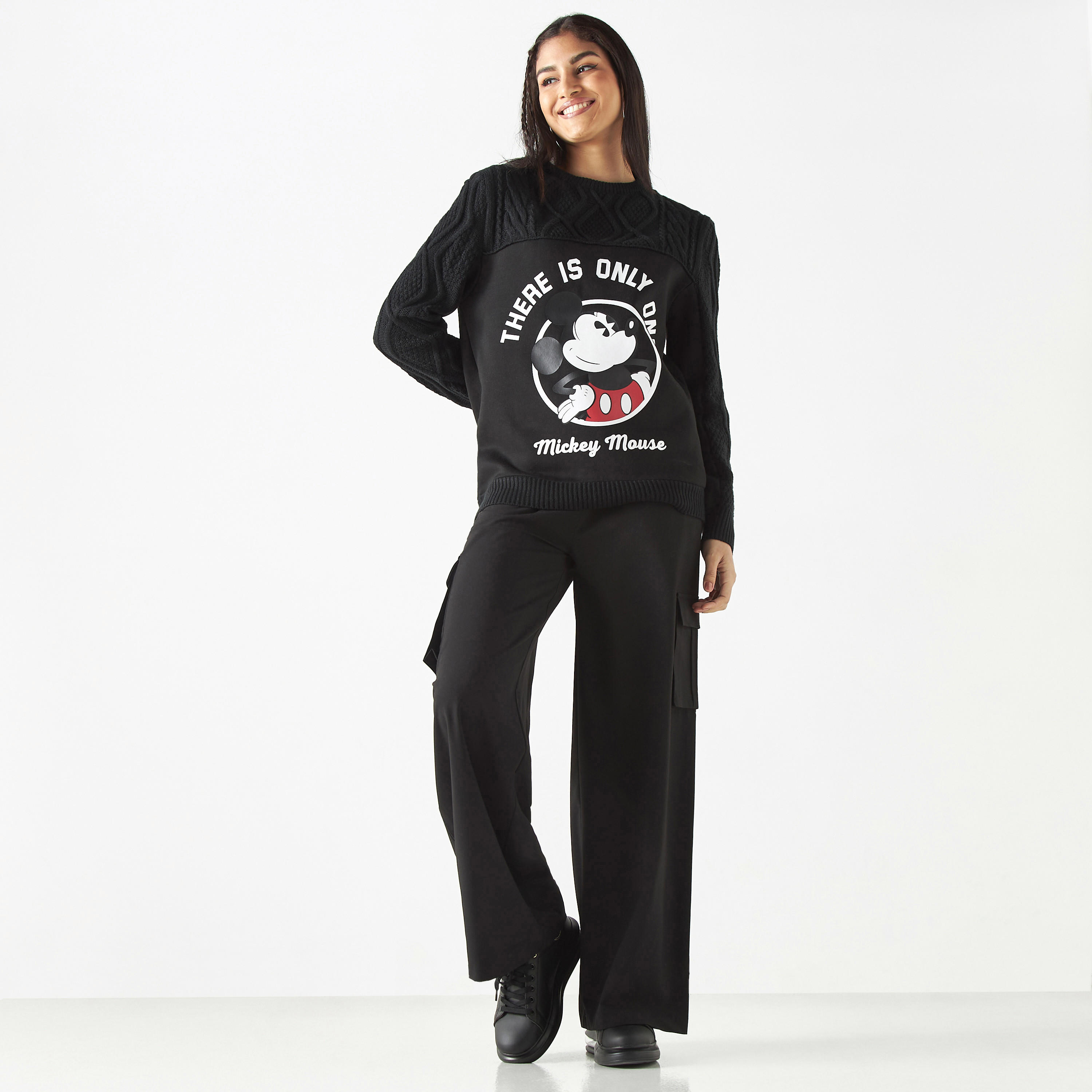 Mickey Mouse Print Sweater with Long Sleeves-women-clothing-cardigansandjumpers-jumpers-image-2