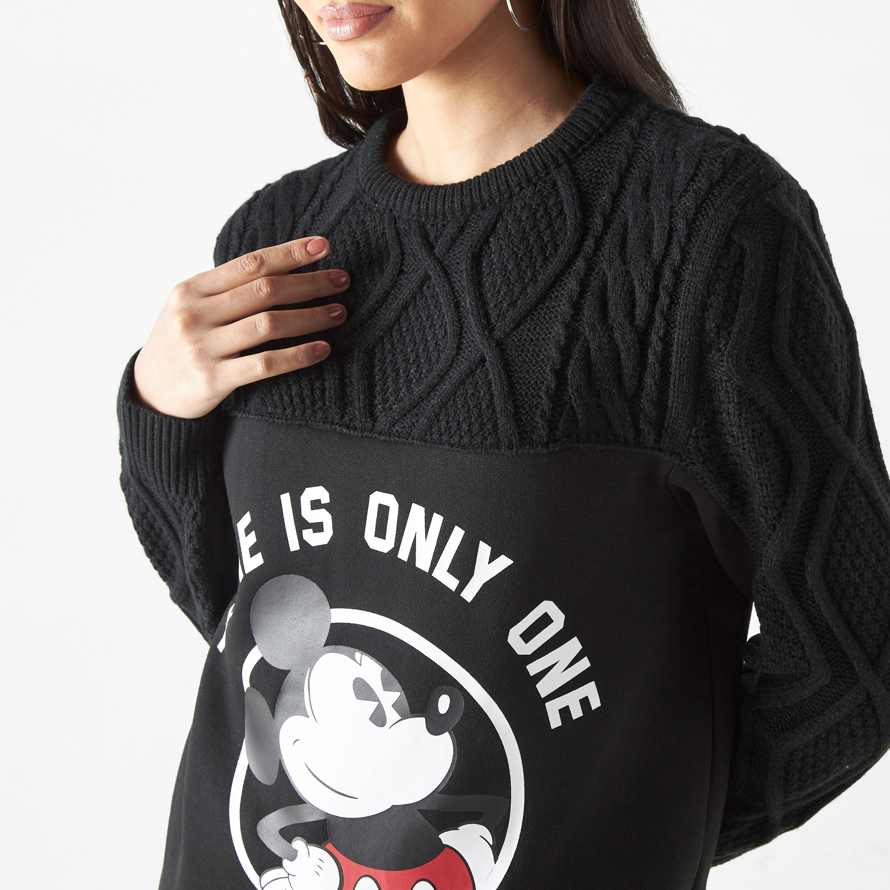 Mickey Mouse Print Sweater with Long Sleeves-women-clothing-cardigansandjumpers-jumpers-image-4