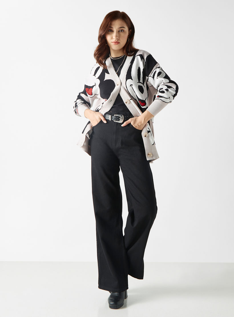 Mickey Mouse Print Cardigan with Pockets and Long Sleeves-women-winterwear-cardigansandjumpers-cardigans-image-2