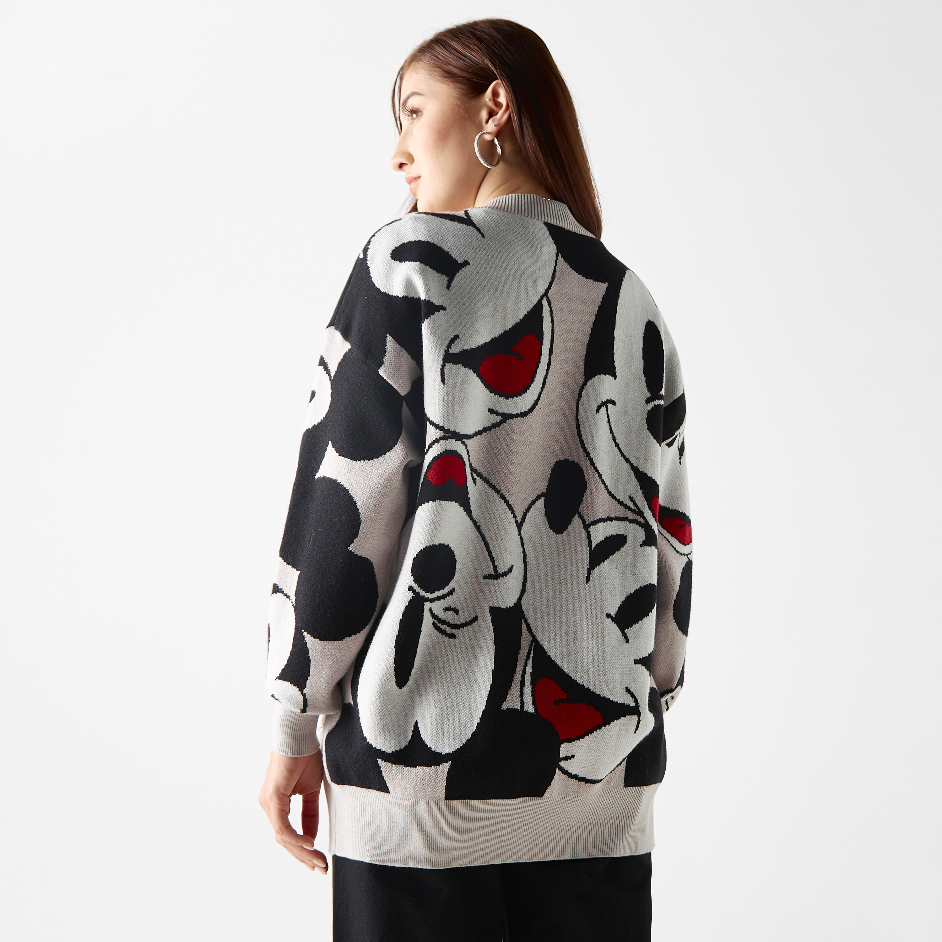Mickey Mouse Print Cardigan with Pockets and Long Sleeves-women-winterwear-cardigansandjumpers-cardigans-image-3