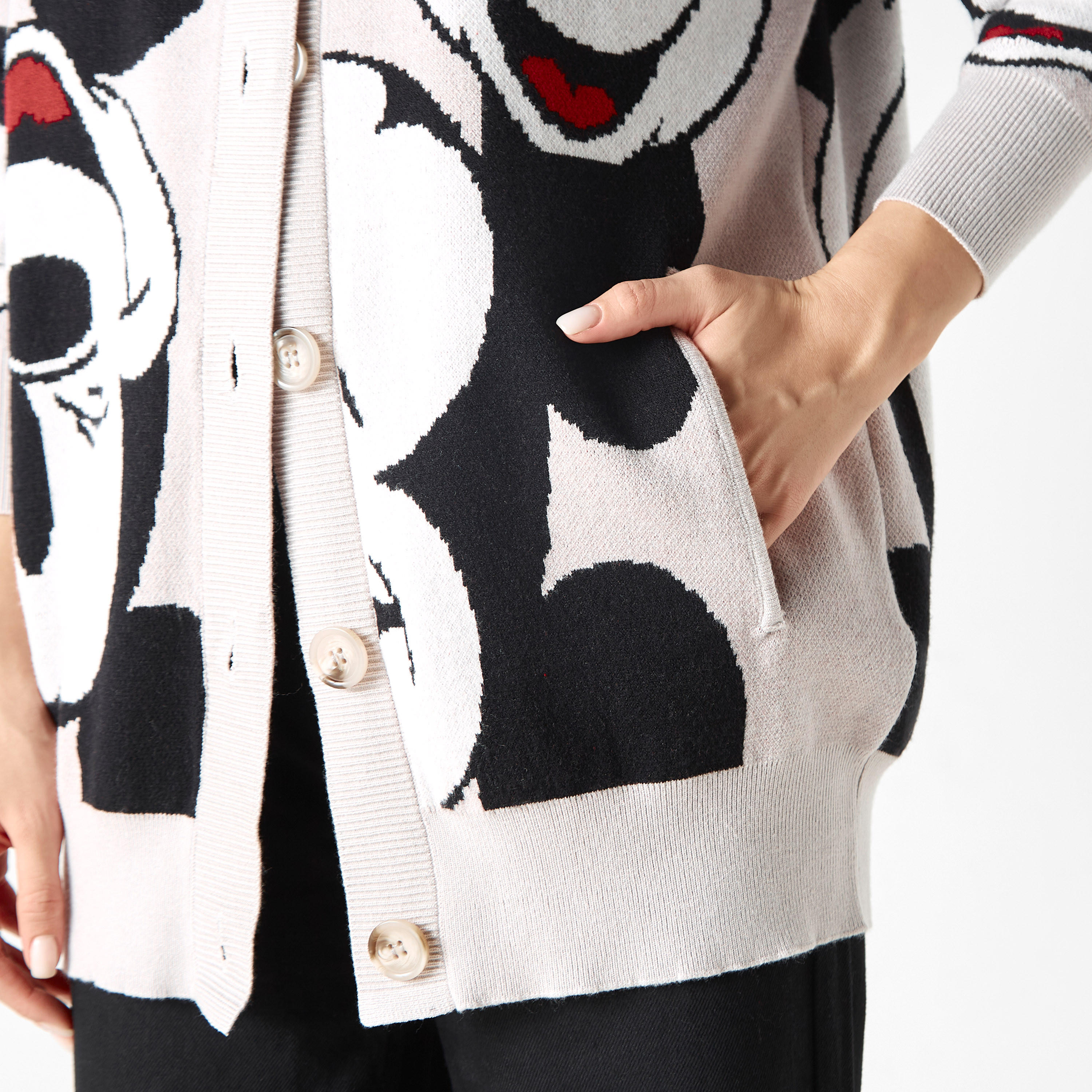 Mickey Mouse Print Cardigan with Pockets and Long Sleeves-women-winterwear-cardigansandjumpers-cardigans-image-4