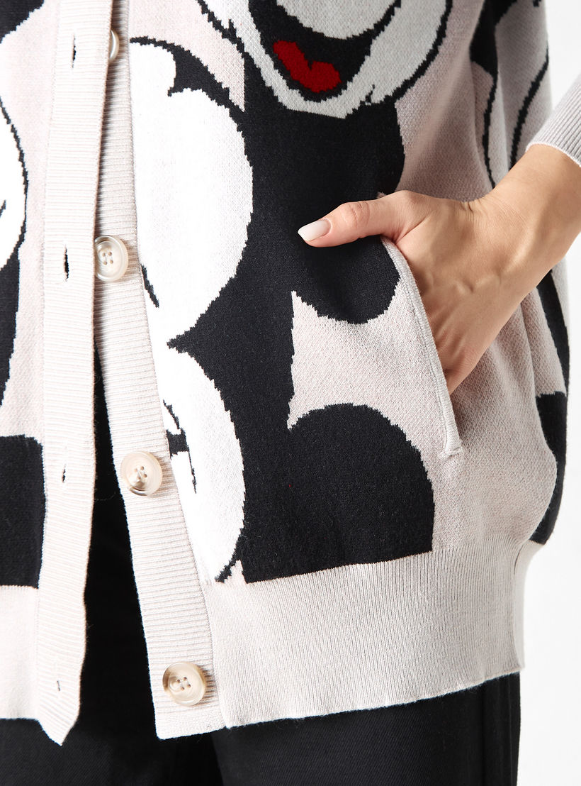 Mickey Mouse Print Cardigan with Pockets and Long Sleeves-women-winterwear-cardigansandjumpers-cardigans-image-4