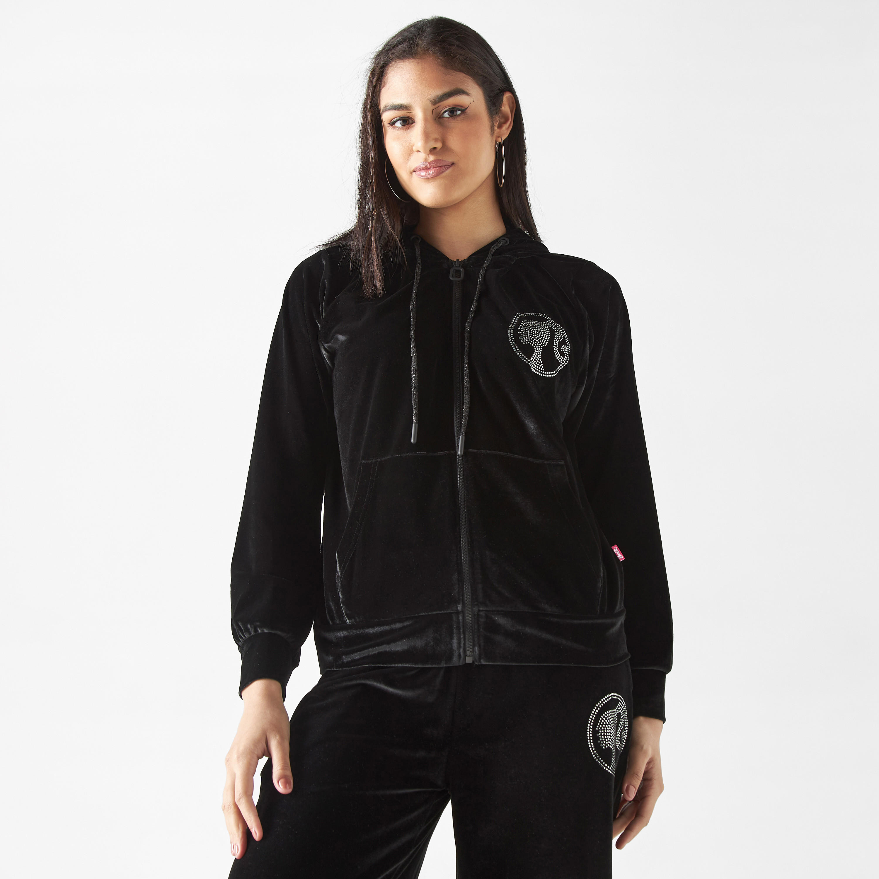 هودي بسحاب وجيب كنغر وتزيينات باربي-women-winterwear-hoodiesandsweatshirts-hoodies-image-1