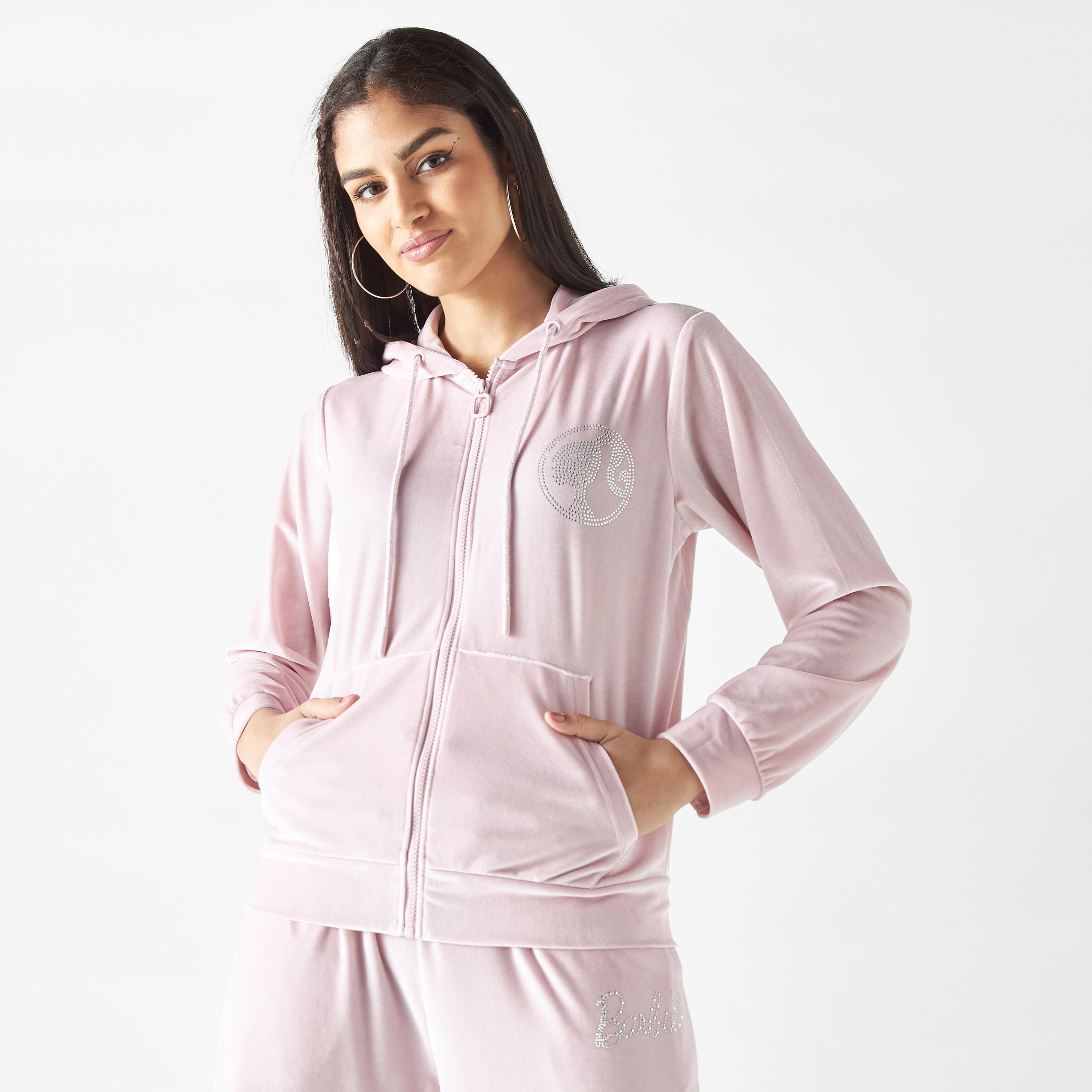 هودي بسحاب وجيب كنغر وتزيينات باربي-women-winterwear-hoodiesandsweatshirts-hoodies-image-1