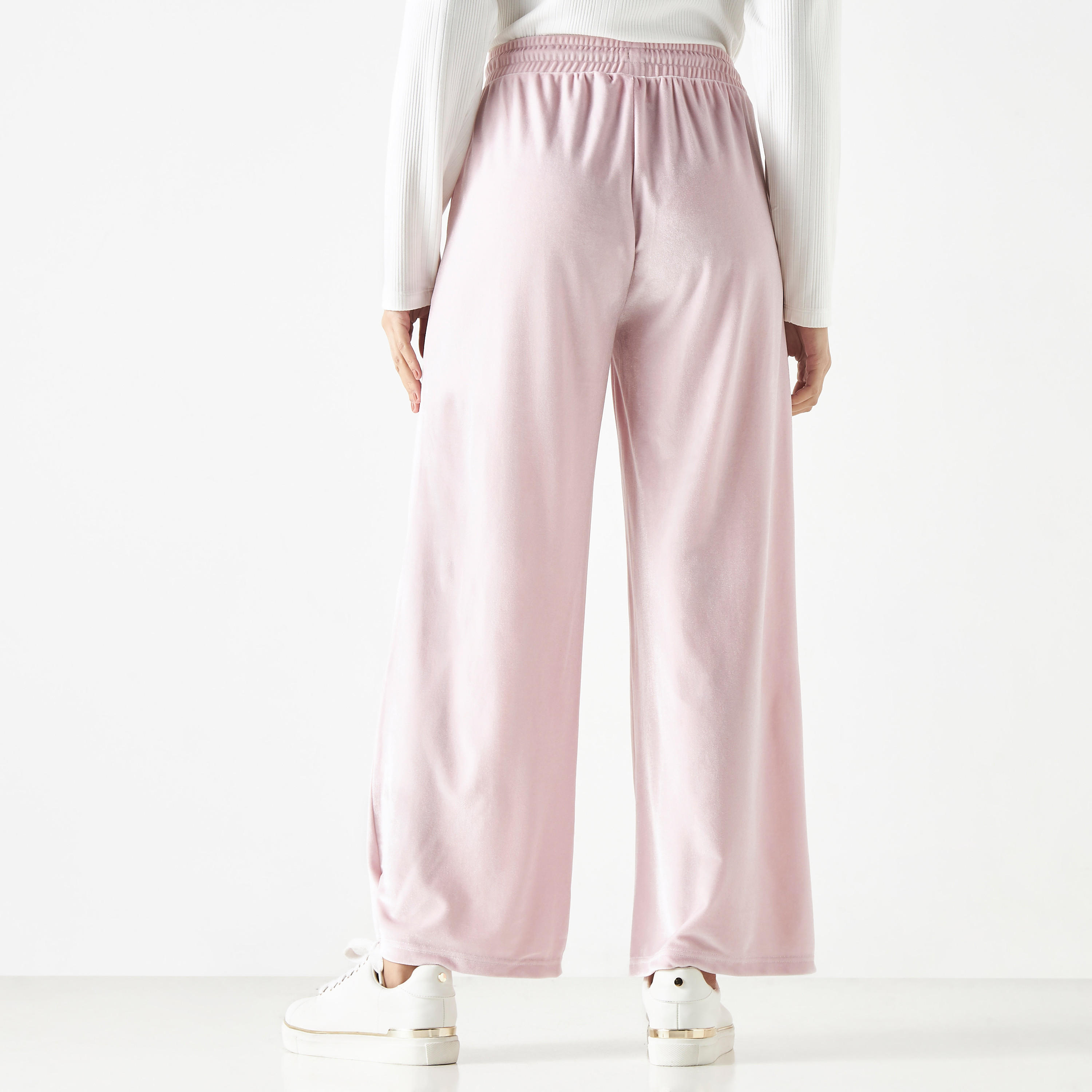 بنطلون سادة واسع السّاقين مزيّن برباط إغلاق-women-clothing-bottoms-joggers-image-3