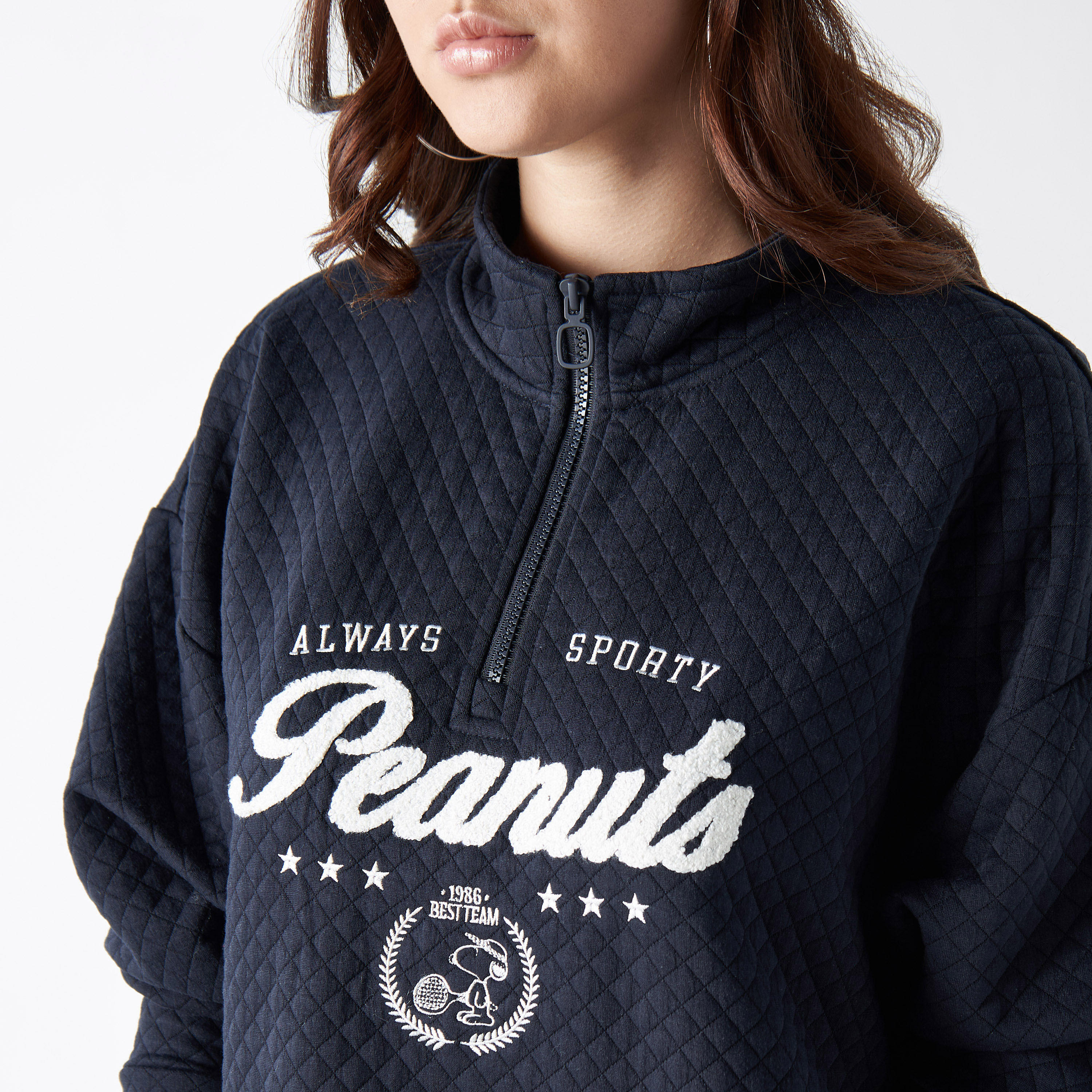 Peanuts Quilted Sweat Dress with Flap Pockets and Zip Closure-women-clothing-dresses-image-4