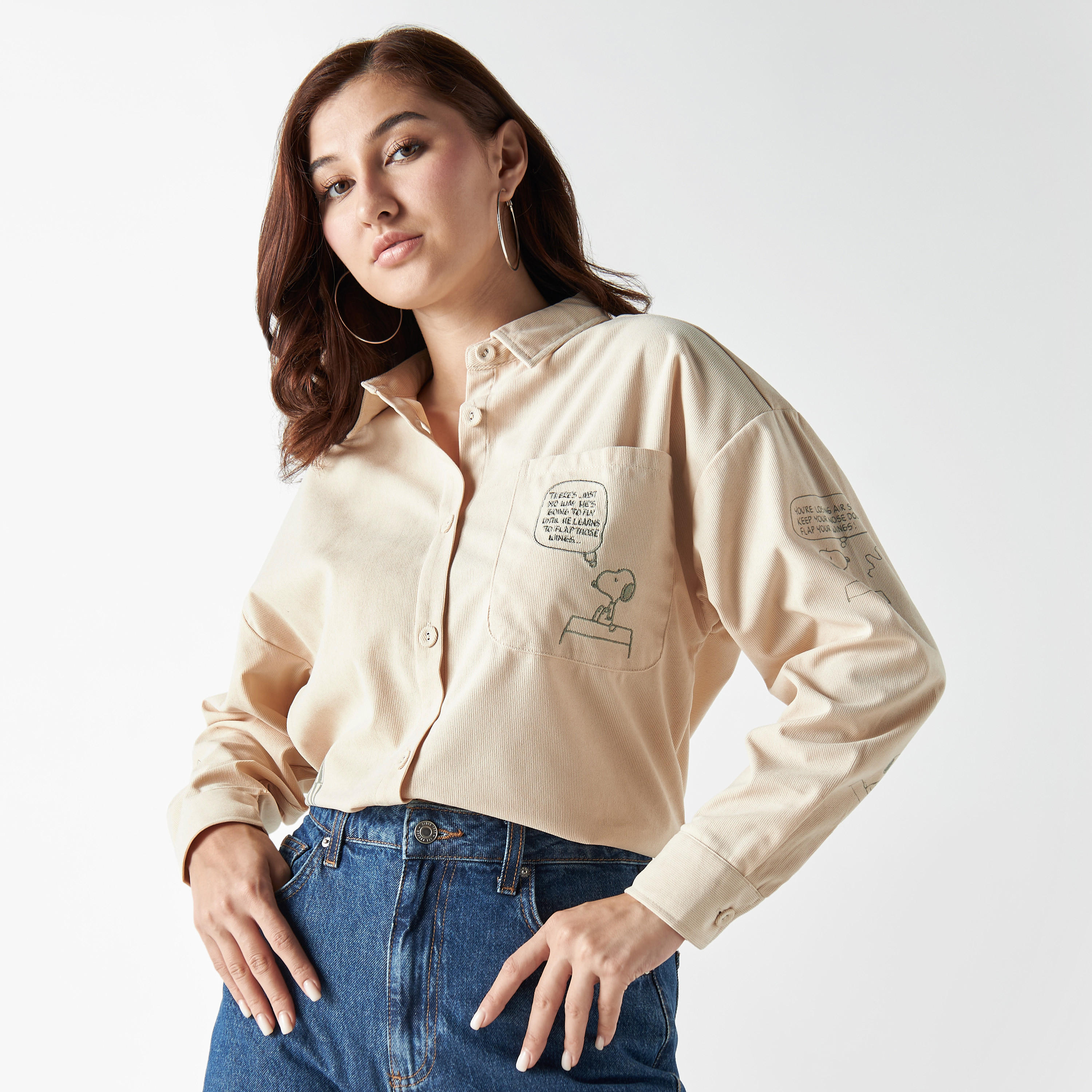 قميص بأكمام منسدلة وجيب وطبعات-women-clothing-shirtsandblouses-shirts-image-1