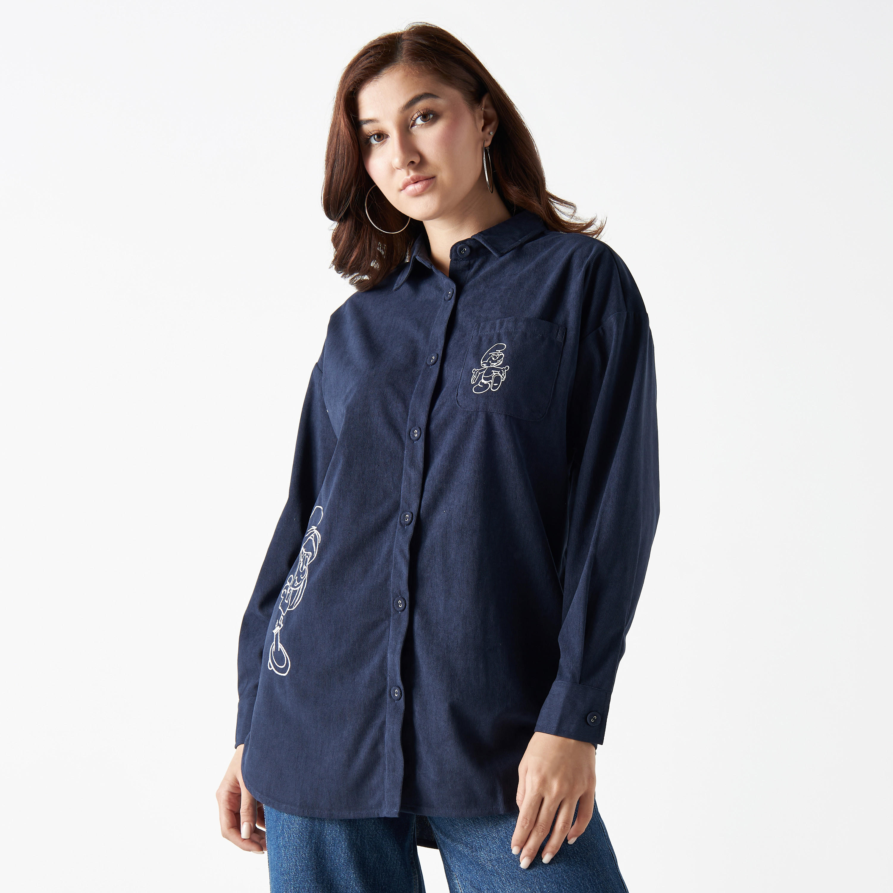 قميص بطبعات وأكمام طويلة وجيب-women-clothing-shirtsandblouses-shirts-image-1