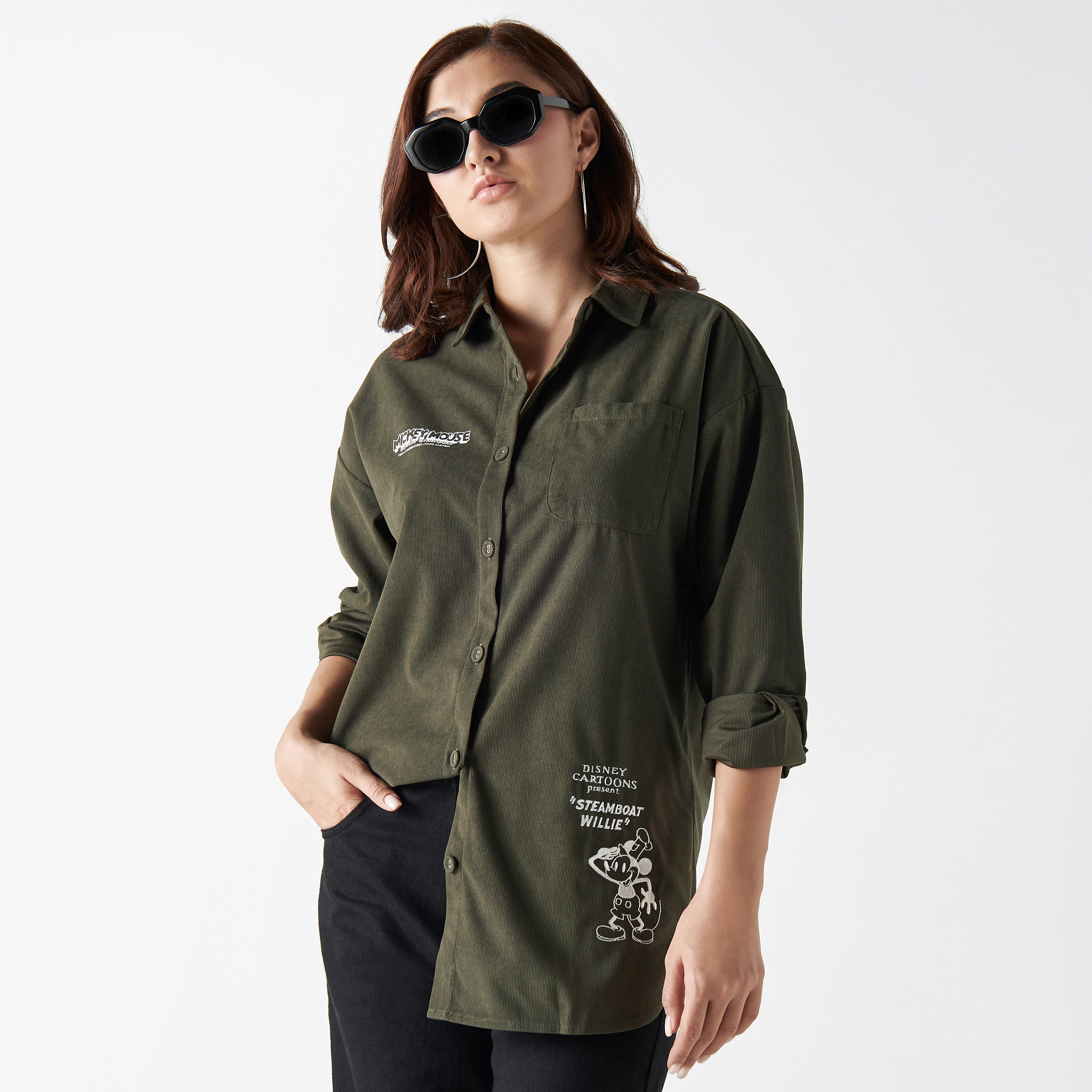 قميص بأكمام قصيرة وجيب وطبعات ميكي ماوس-women-clothing-shirtsandblouses-shirts-image-1