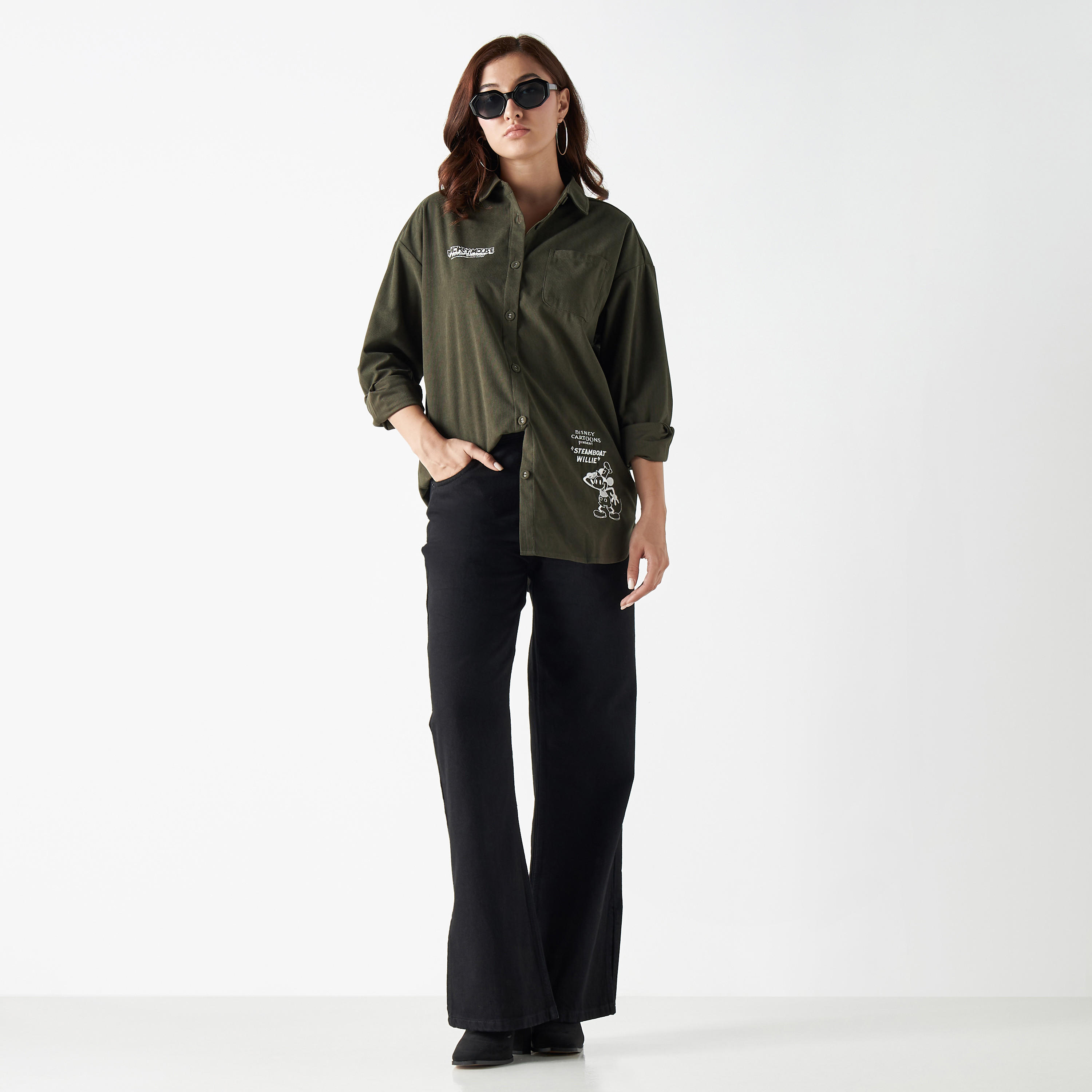 قميص بأكمام قصيرة وجيب وطبعات ميكي ماوس-women-clothing-shirtsandblouses-shirts-image-2