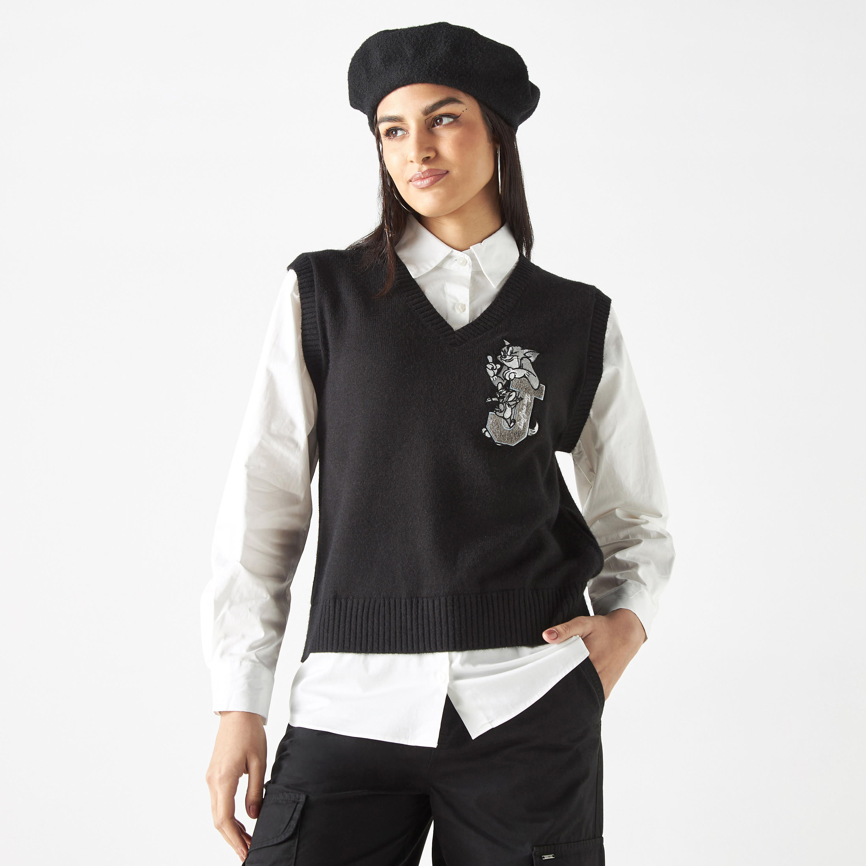 كنزة قميص 2 في 1 بتطريز توم أند جيري-women-clothing-cardigansandjumpers-jumpers-image-1