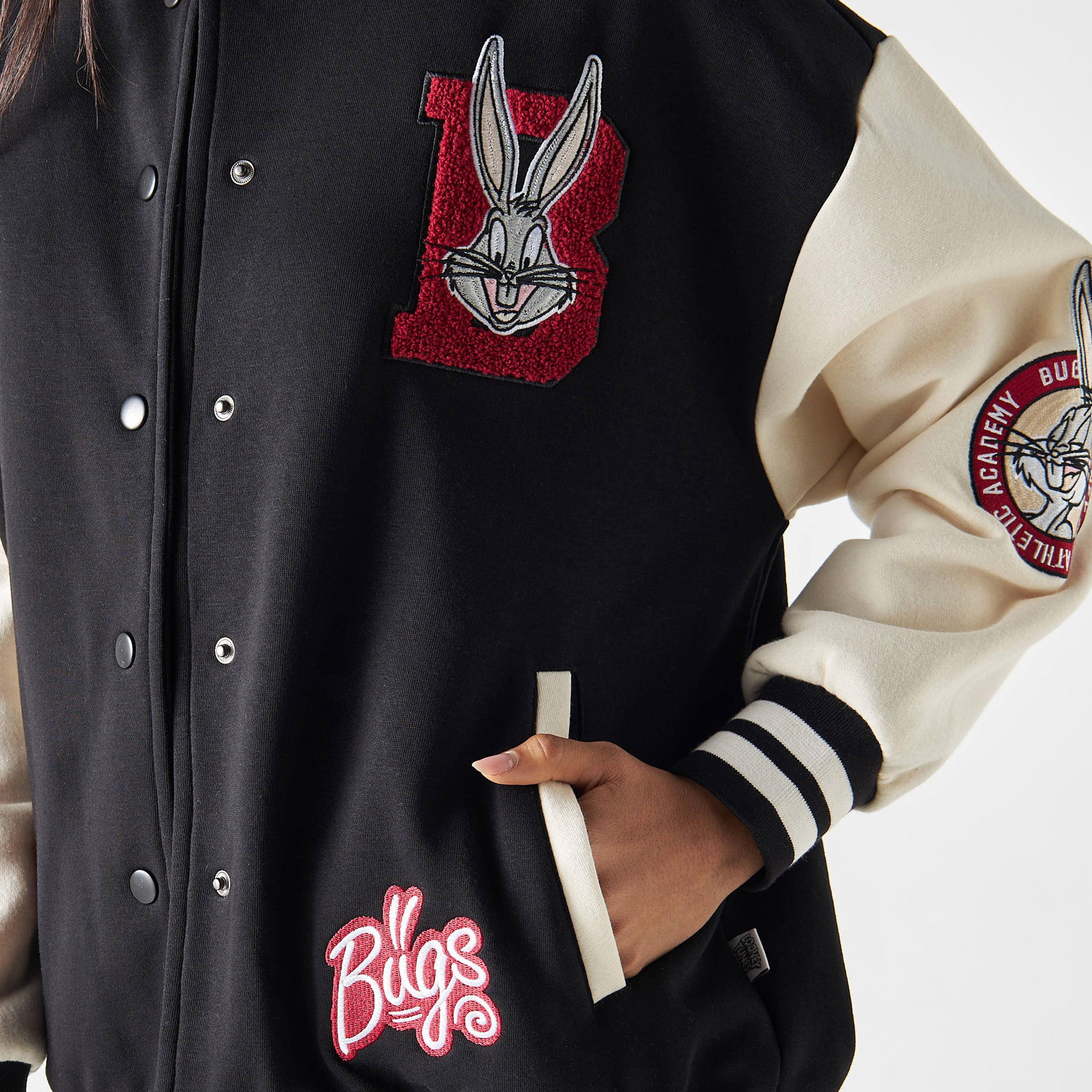 Bugs Bunny Applique Button Through Bomber Jacket-women-winterwear-coatsandjackets-jackets-image-4