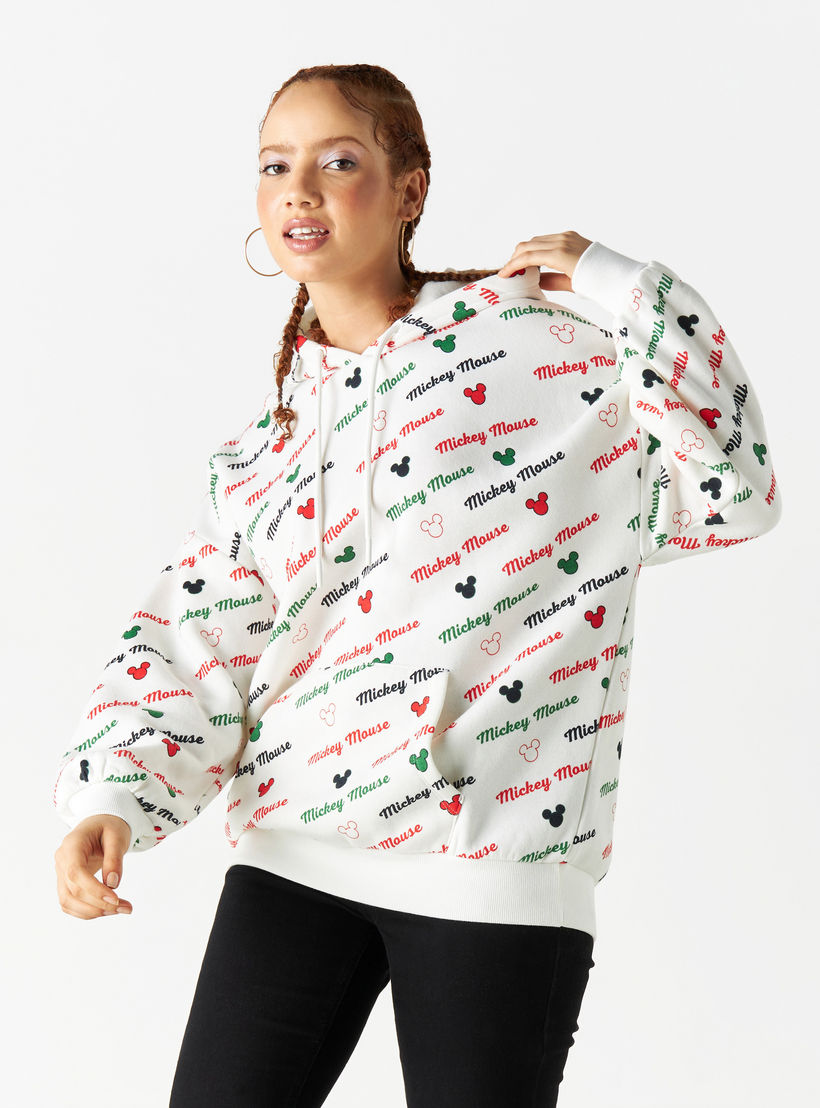 هودي بأكمام بأكتاف منسدلة وجيب كنغر وطبعات اليوم الوطني وتصميم ميني ماوس-women-winterwear-hoodiesandsweatshirts-hoodies-image-1