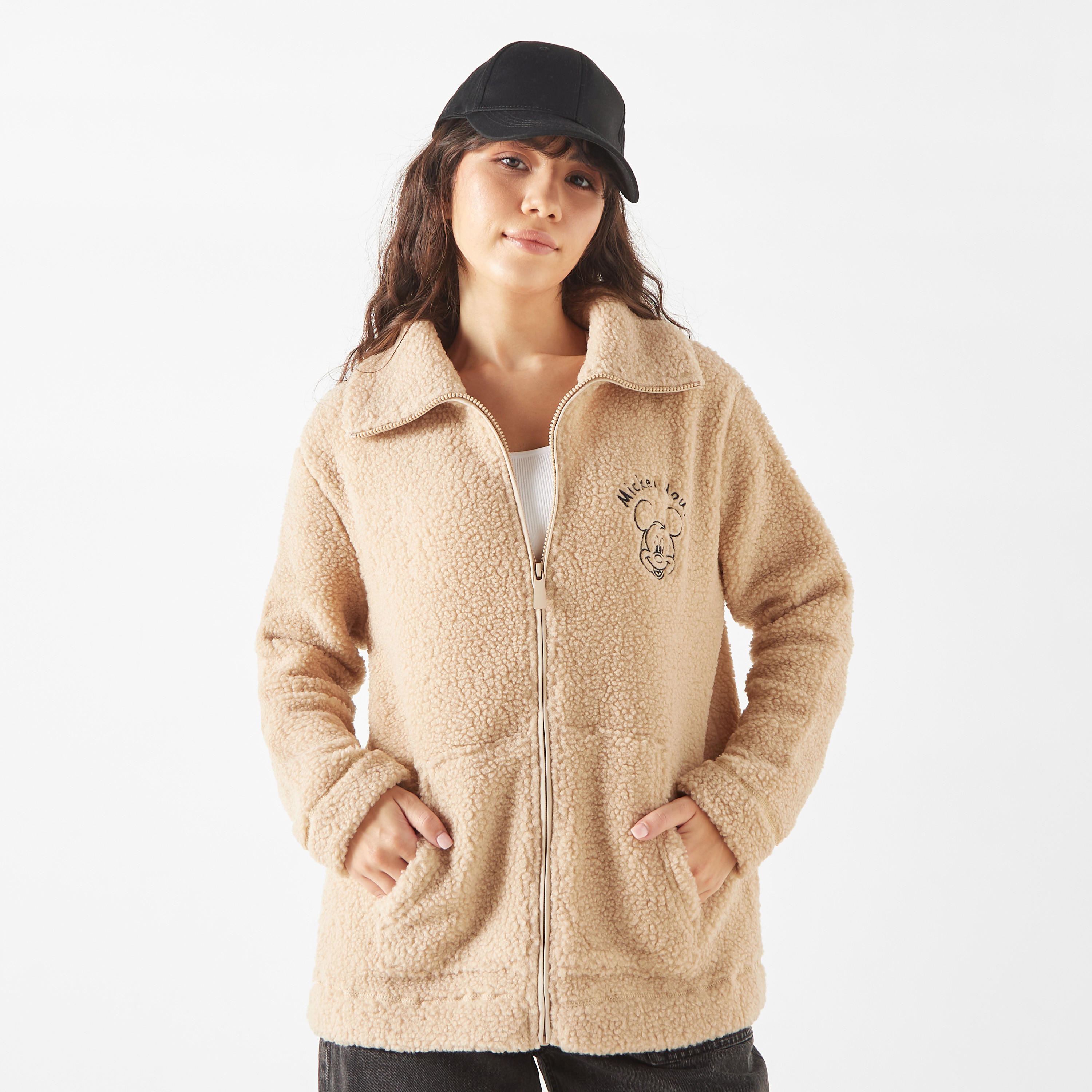 جاكيت بأكمام طويلة وسحاب إغلاق وتطريزات ميكي ماوس-women-winterwear-coatsandjackets-jackets-image-1