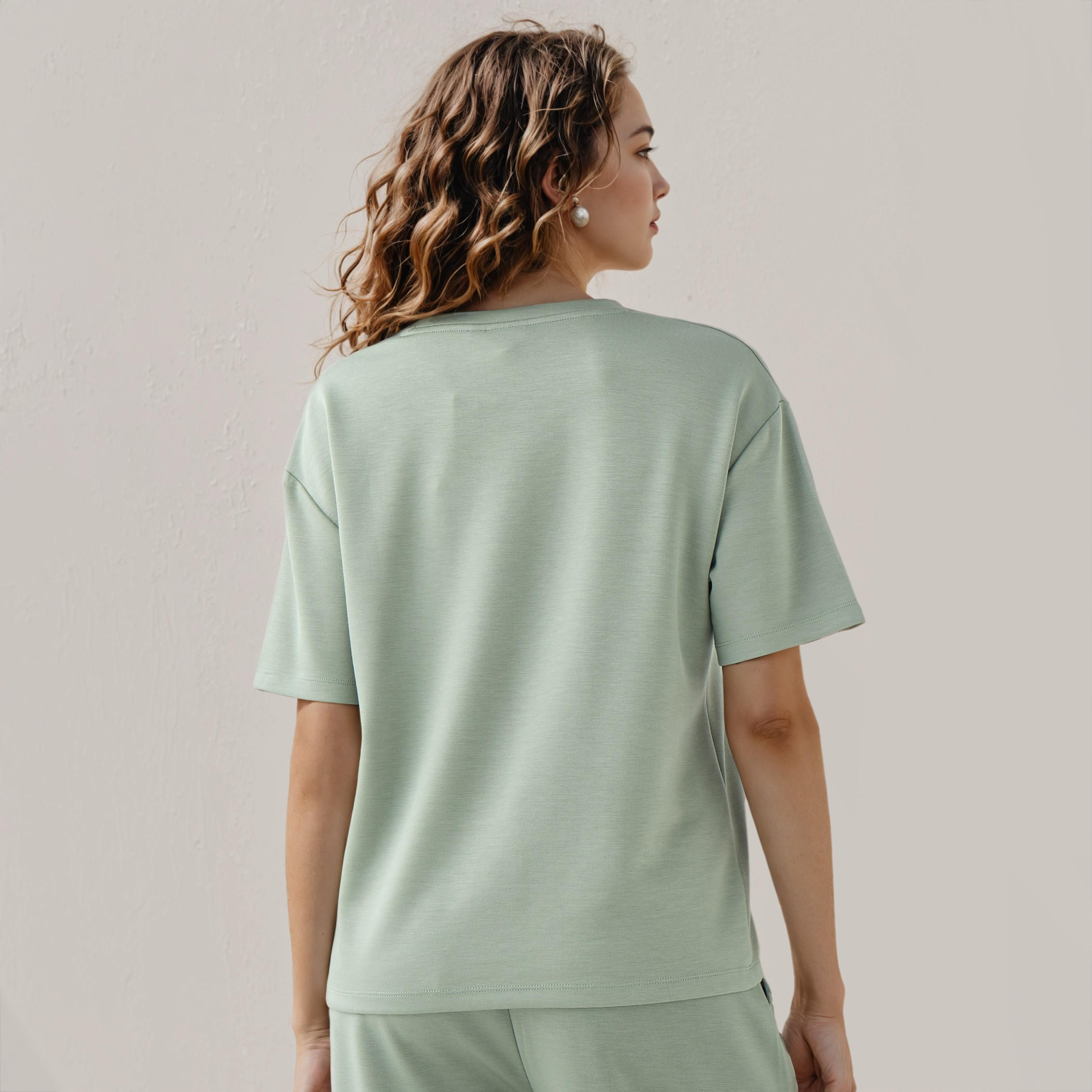 Snoopy Embroidered T-shirt with Crew Neck and Short Sleeves-women-clothing-coordsets-image-3