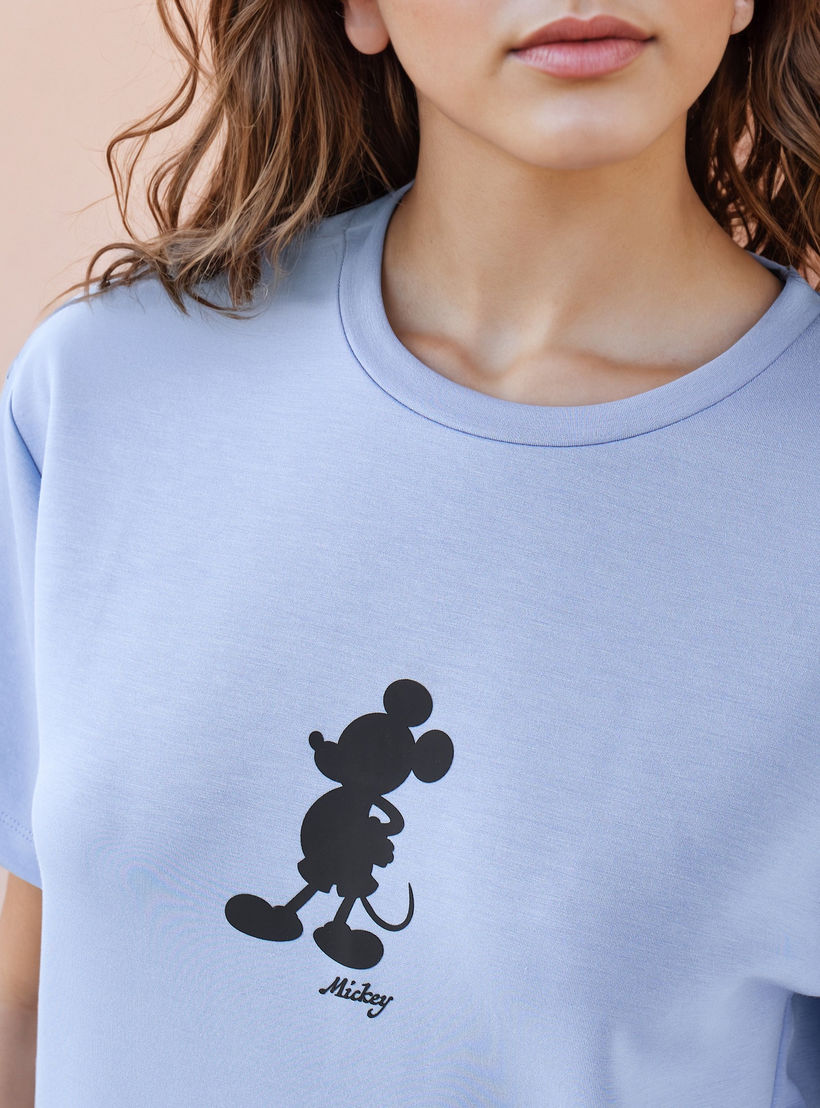 Mickey Mouse Print Round Neck T-shirt-women-clothing-coordsets-image-4