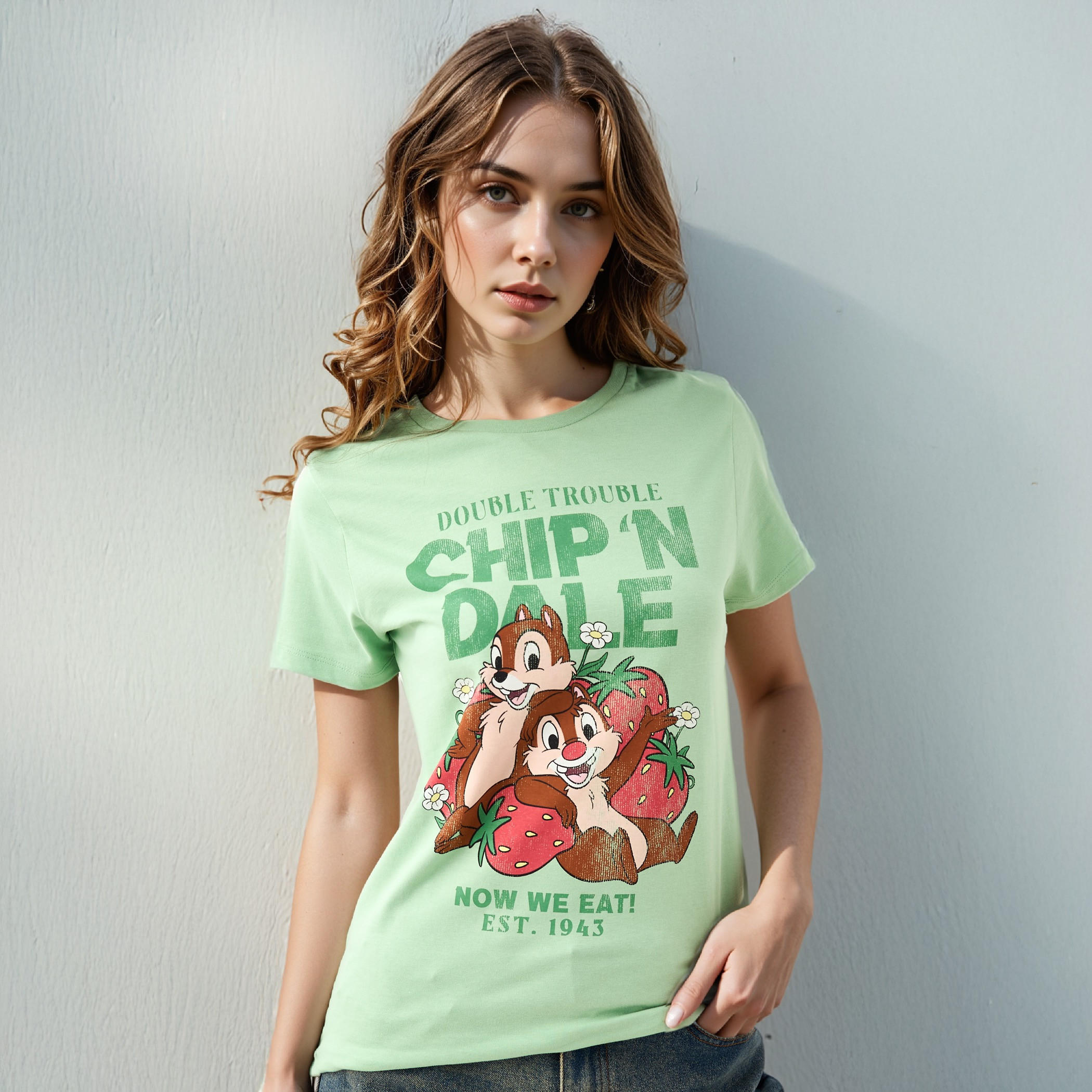 Chip N Dale Print Crew Neck T-shirt-women-clothing-tshirts-image-1