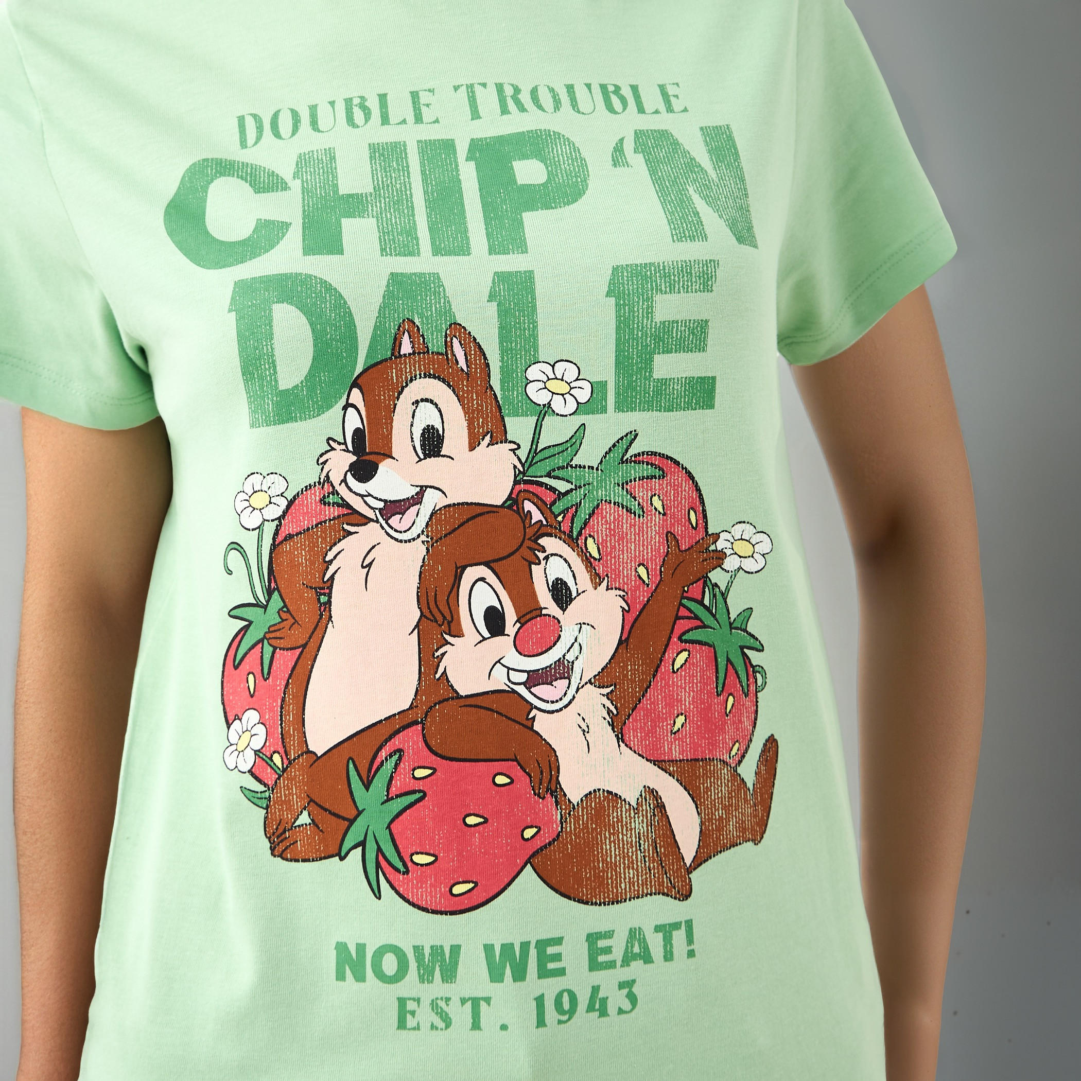 Chip N Dale Print Crew Neck T-shirt-women-clothing-tshirts-image-4