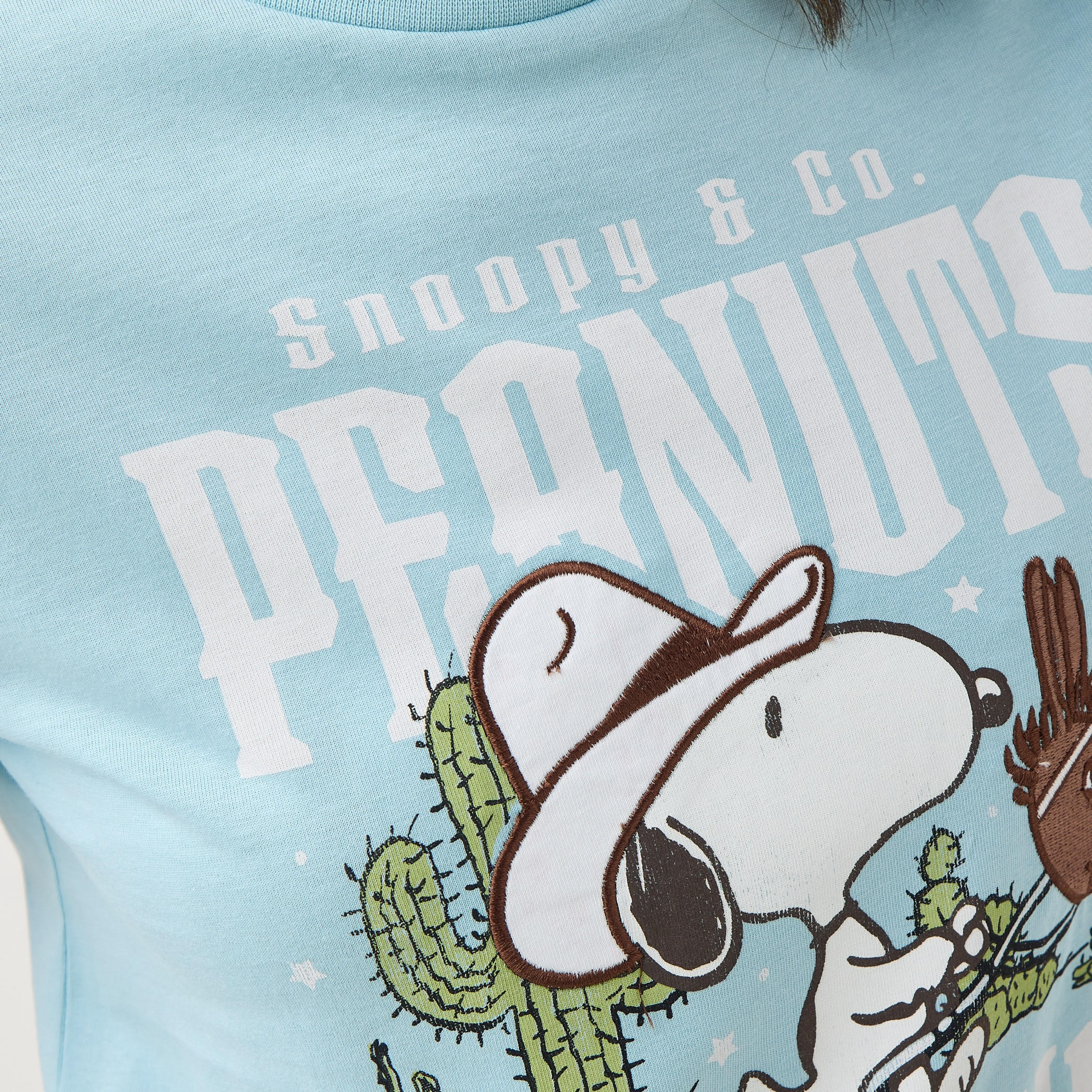 Peanuts Print Crew Neck T-shirt with Short Sleeves-women-clothing-tshirts-image-5