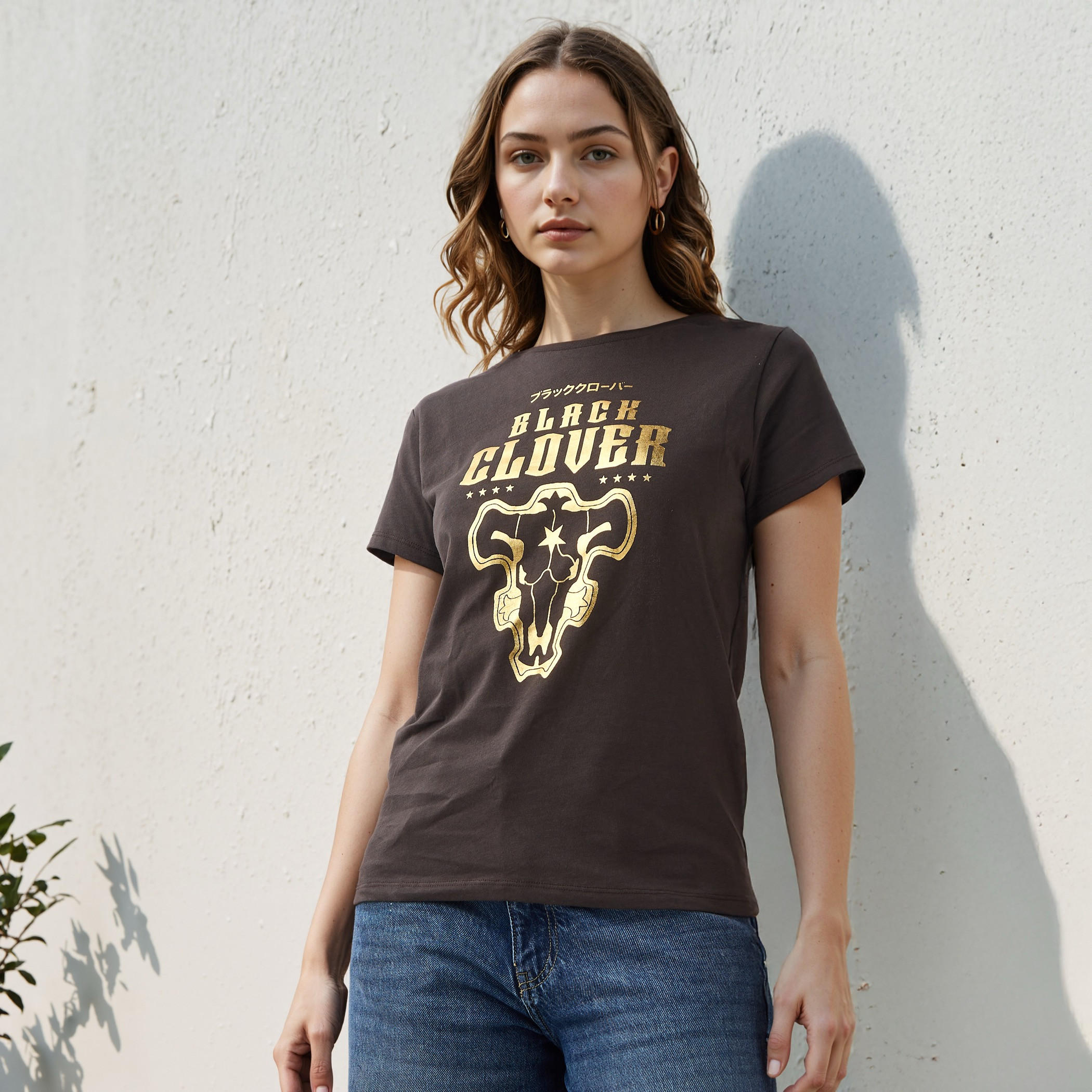 Black Clover Print Crew Neck T-shirt-women-clothing-tshirts-image-1