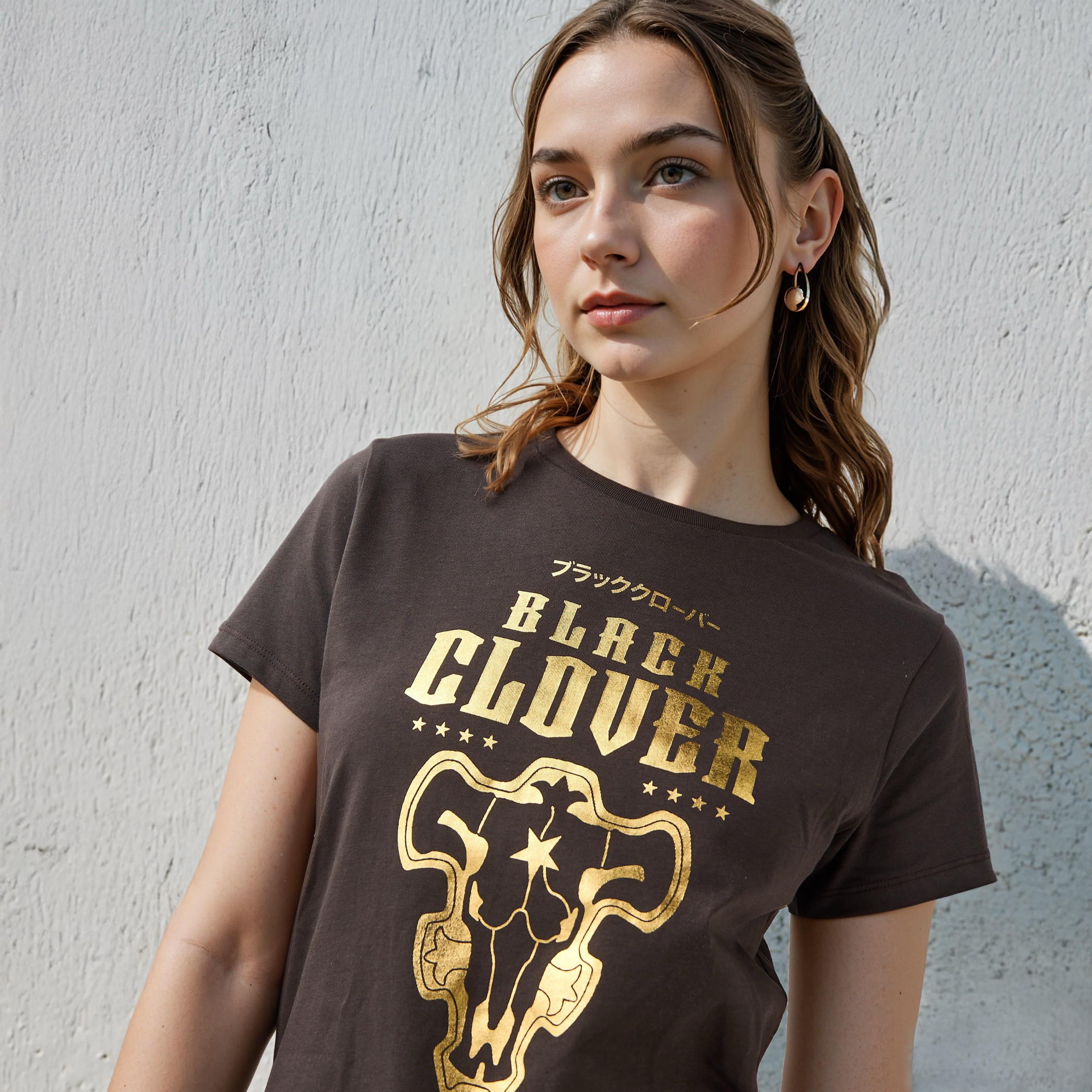 Black Clover Print Crew Neck T-shirt-women-clothing-tshirts-image-4