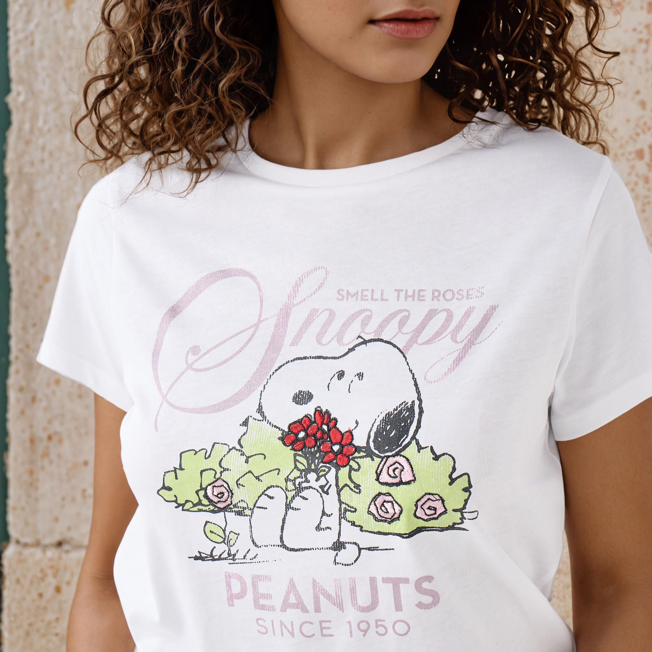 Snoopy Print Crew Neck T-shirt-women-clothing-tshirts-image-4