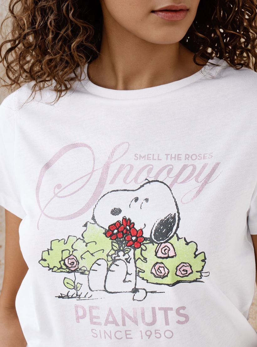 Snoopy Print Crew Neck T-shirt-women-clothing-tshirts-image-4
